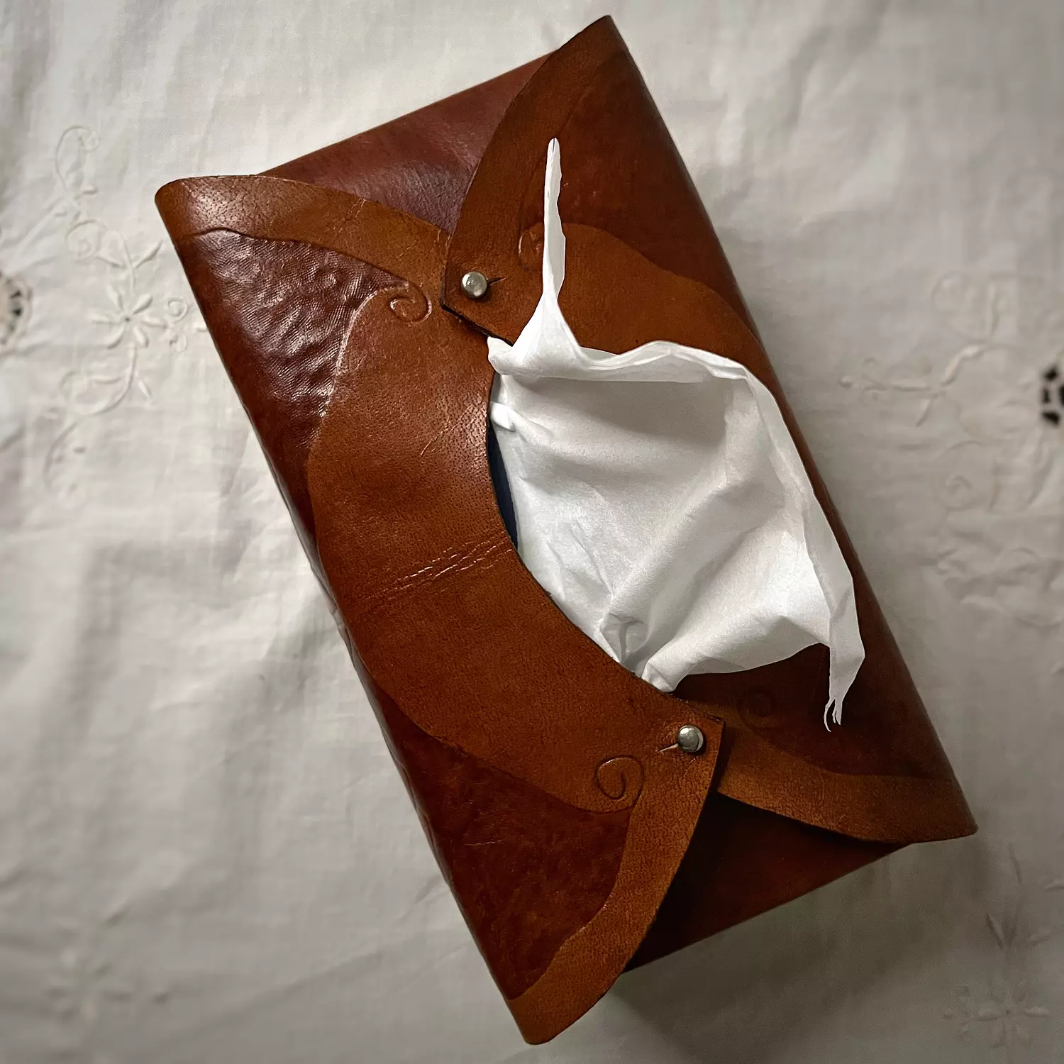 Tooled leather tissue case - art nouveau inspired  2