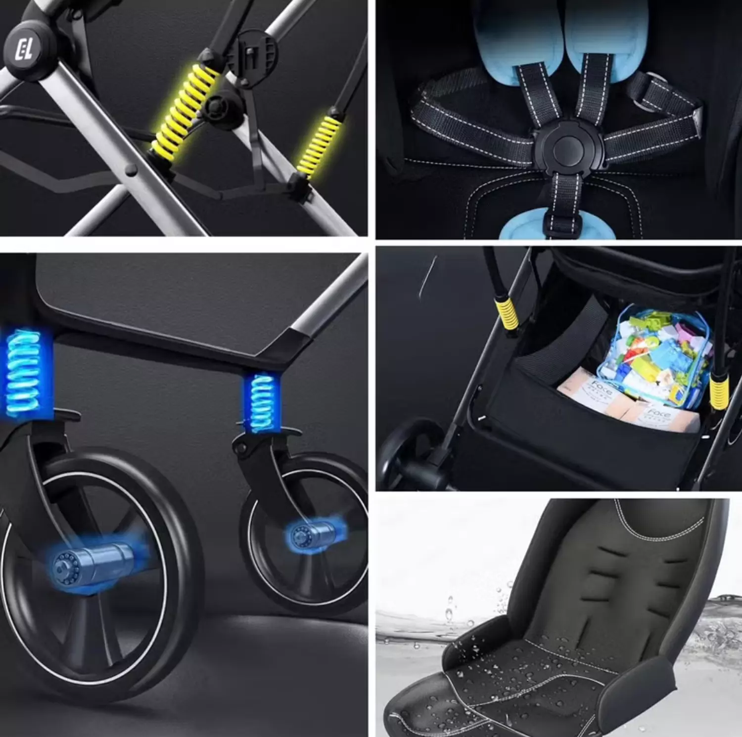  Stroller Umbrella X9 with carseat Luxury In Two Directions - Black 2