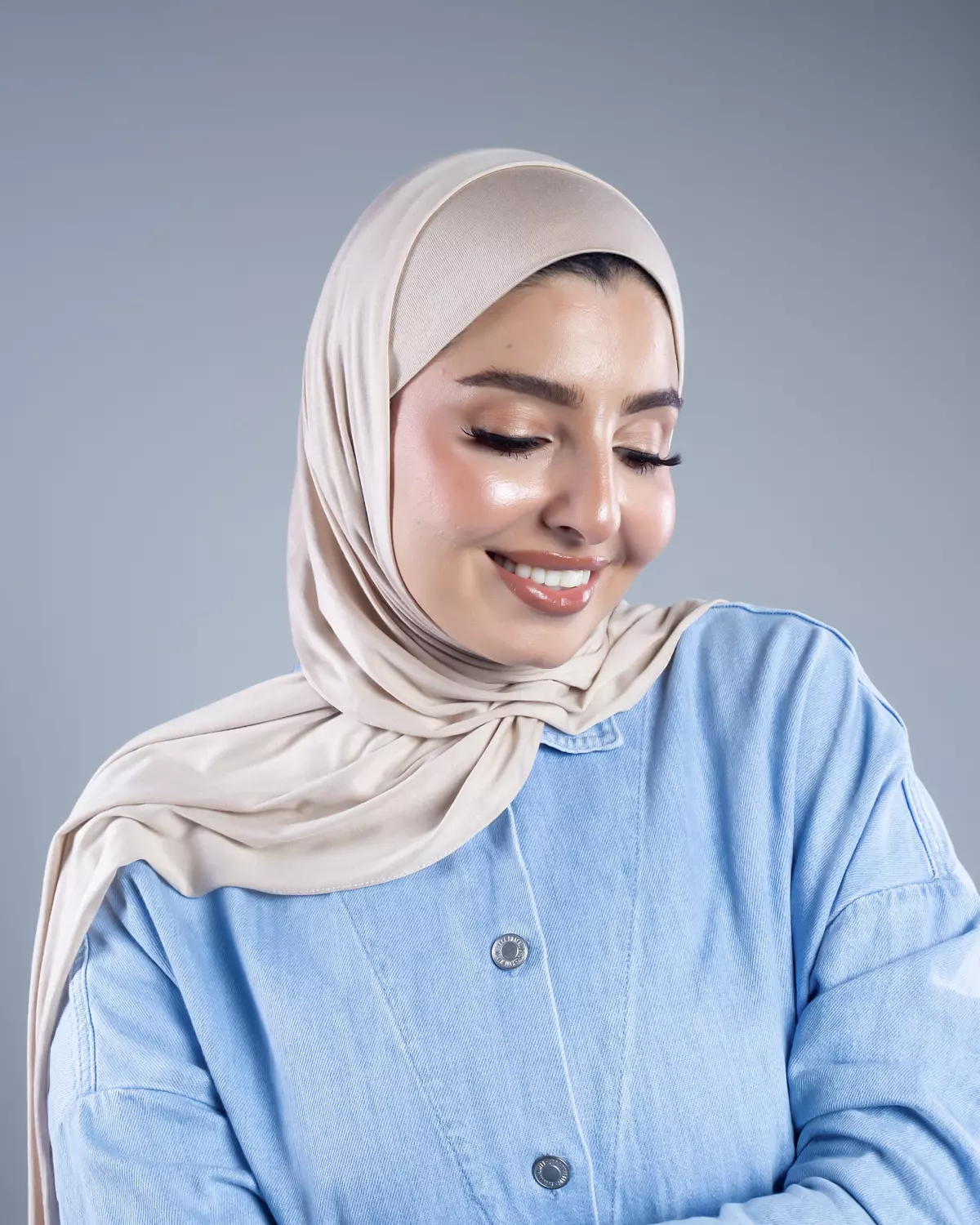 Jamila 2 in 1 beige cotton scarf  3