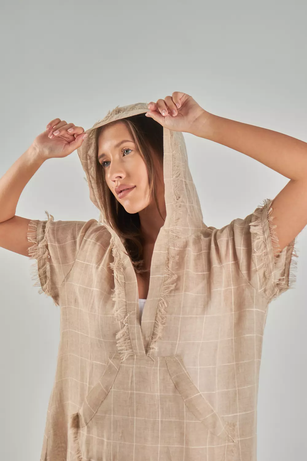 Hooded Mesh Linen Beige Set 2