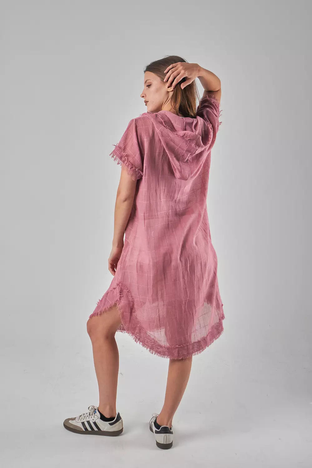Hooded Mesh Linen Pink Top 6