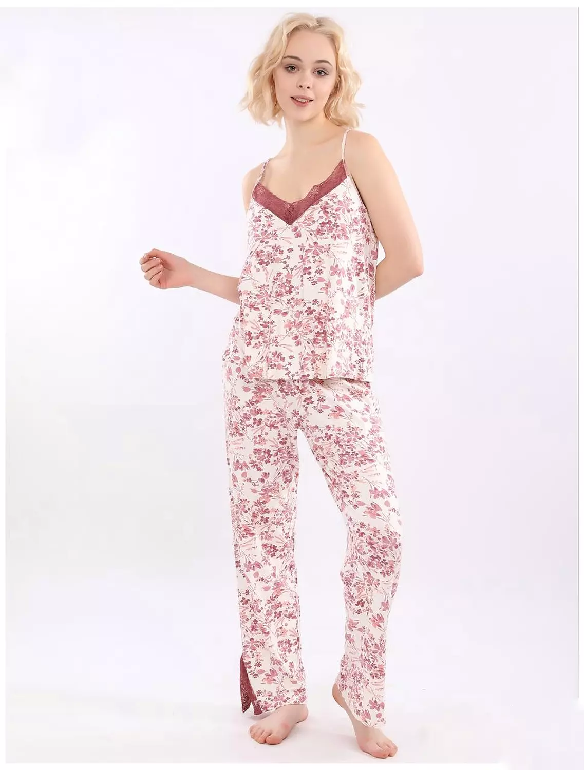 V106 floral full-length pants pajama set  5