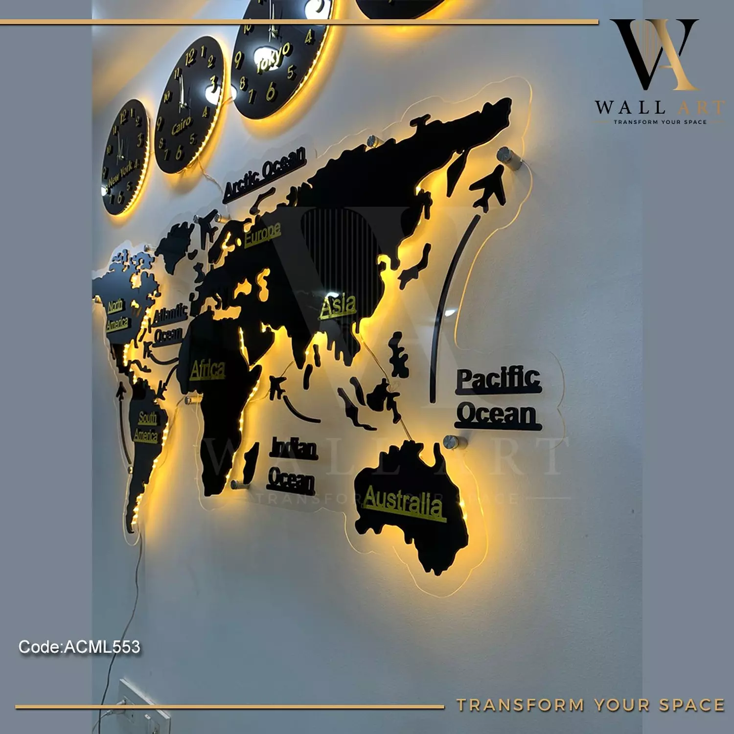 ACML553-Lighted Acrylic Mirror World Map   3