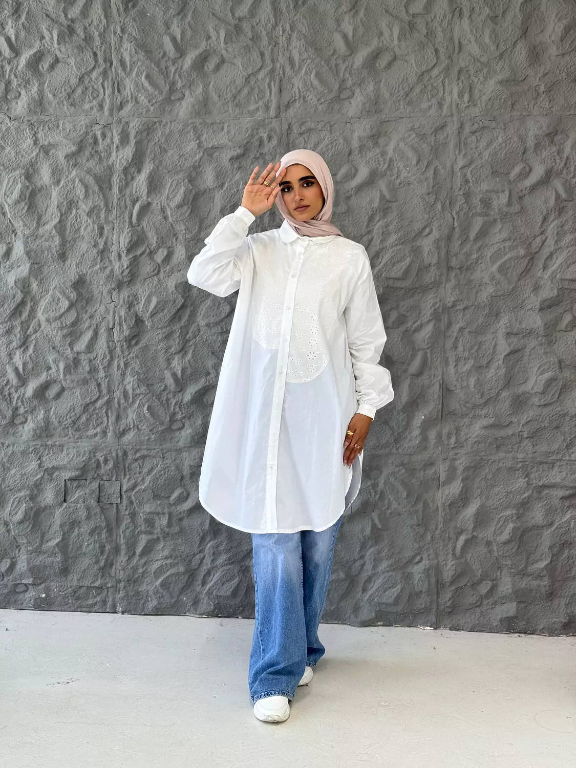 Yasmine Poplin Cotton Long Shirt in White