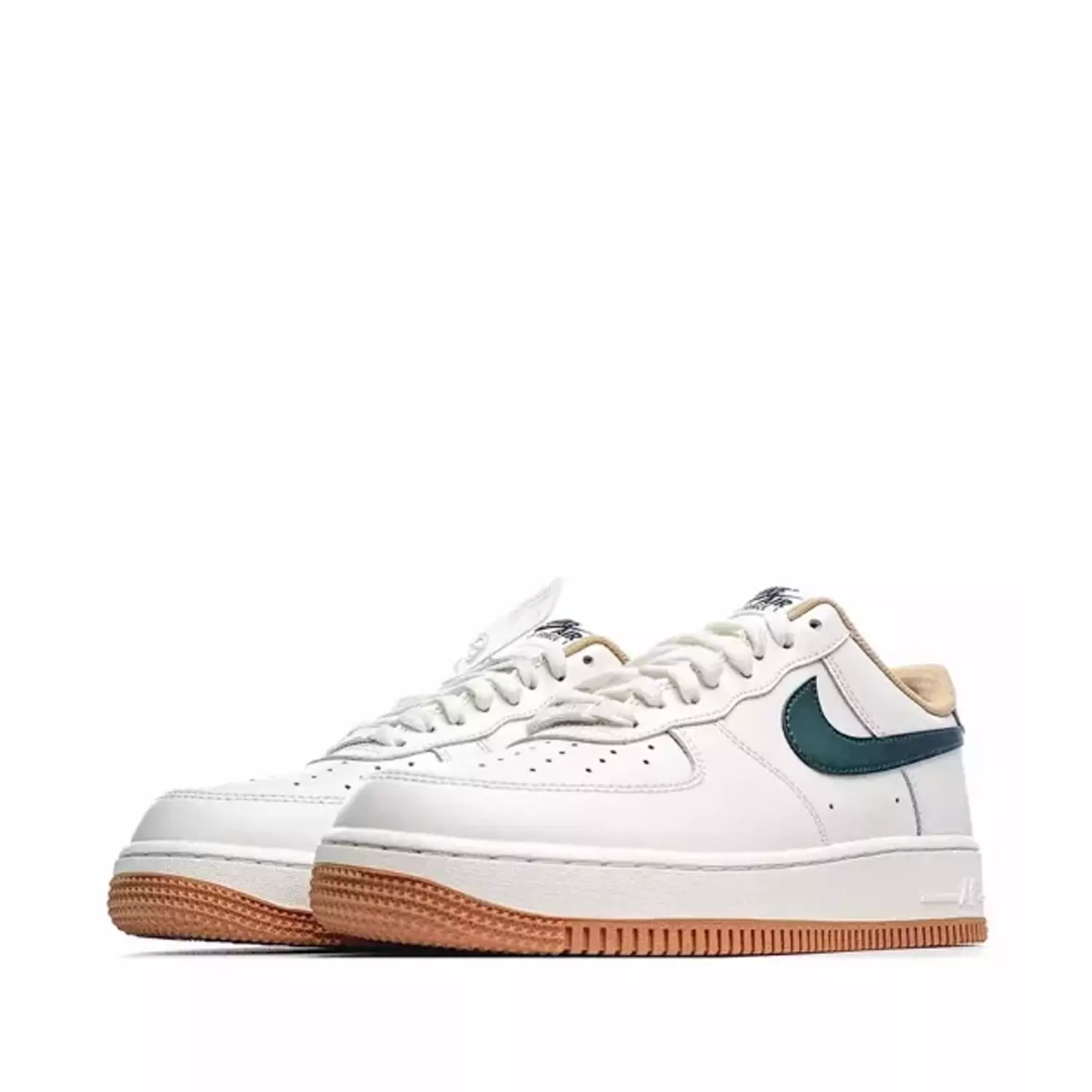 Nike Air Force 1 Low Retro shoes in white with a green swoosh hover image