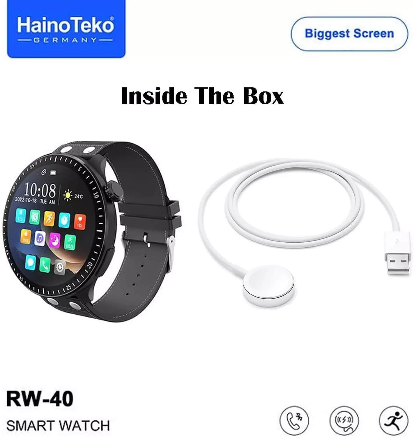 Haino Teko RW-40 Smart watch with 53mm Screen - Wireless Charging - Black 5