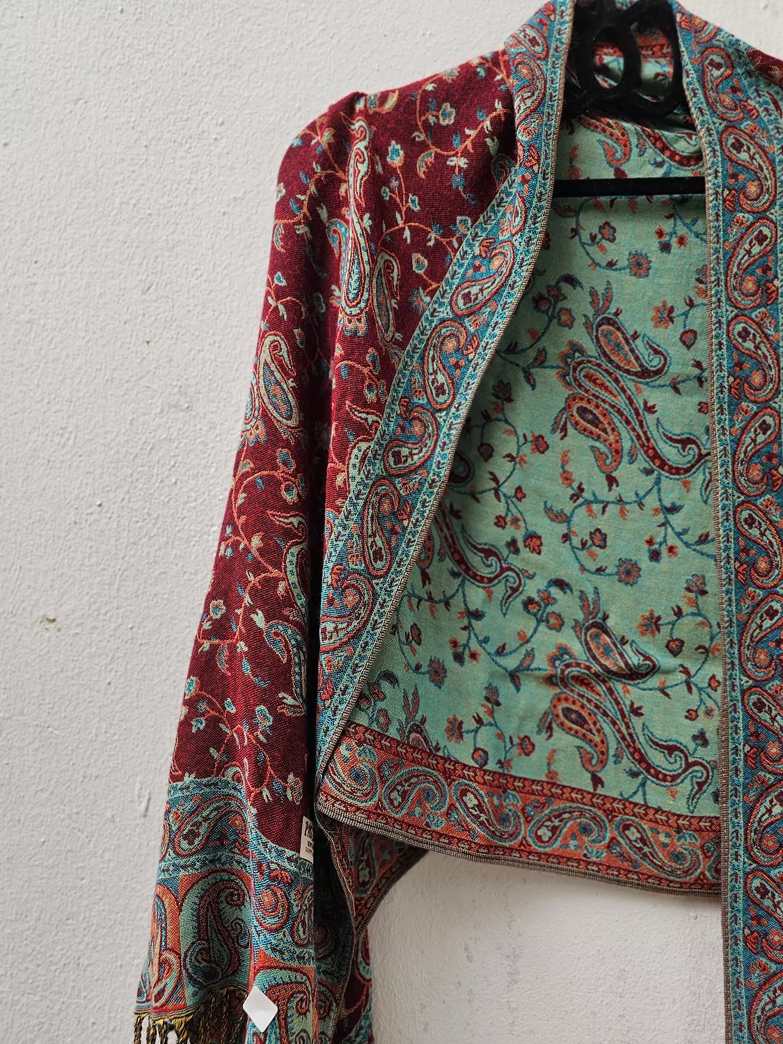burgundy/Mint green Pashmina hover image