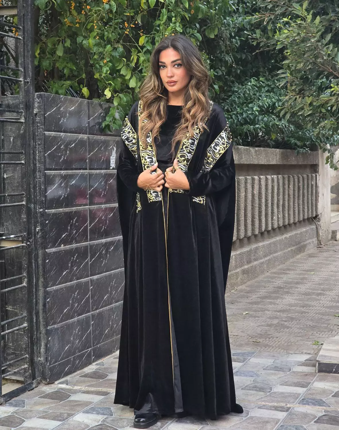Black Arabian Velvet Kaftan with Clutch  hover image