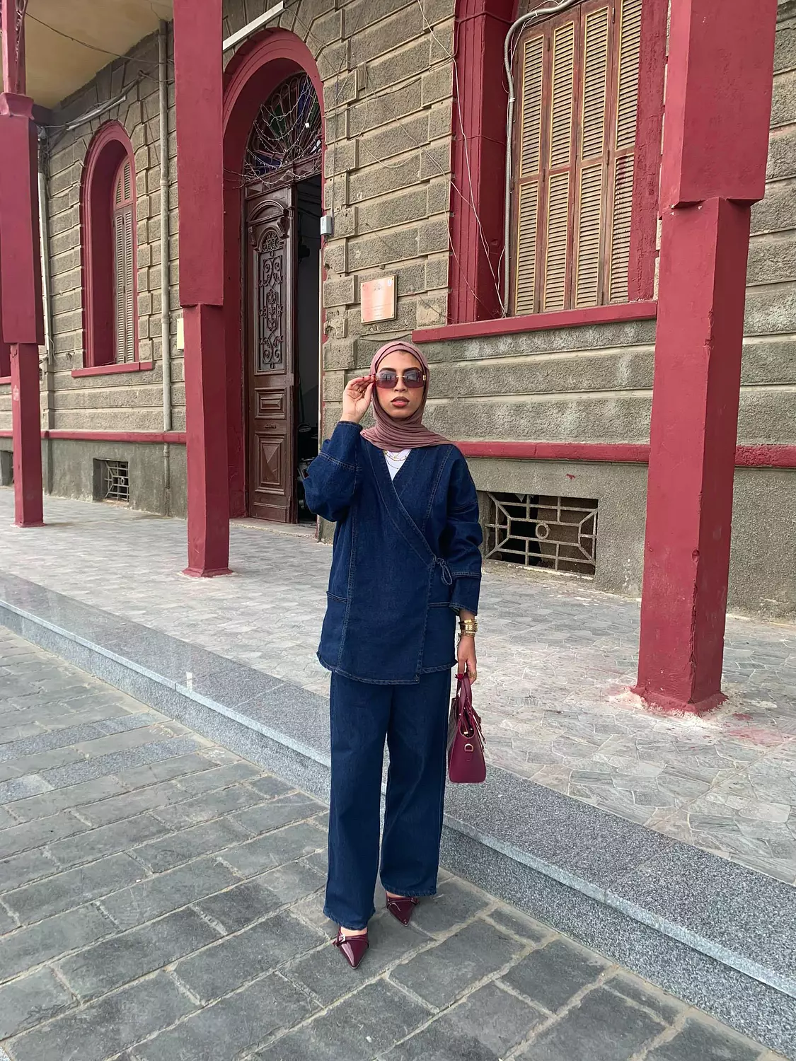 wrap denim suit hover image