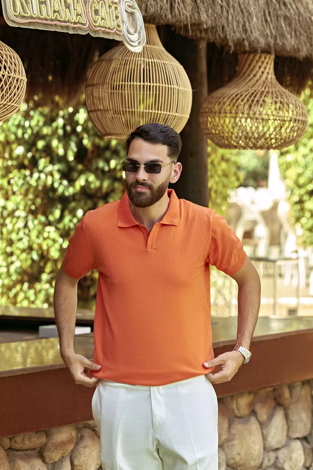 Men’s Classic Orange Textured Polo Shirt 2