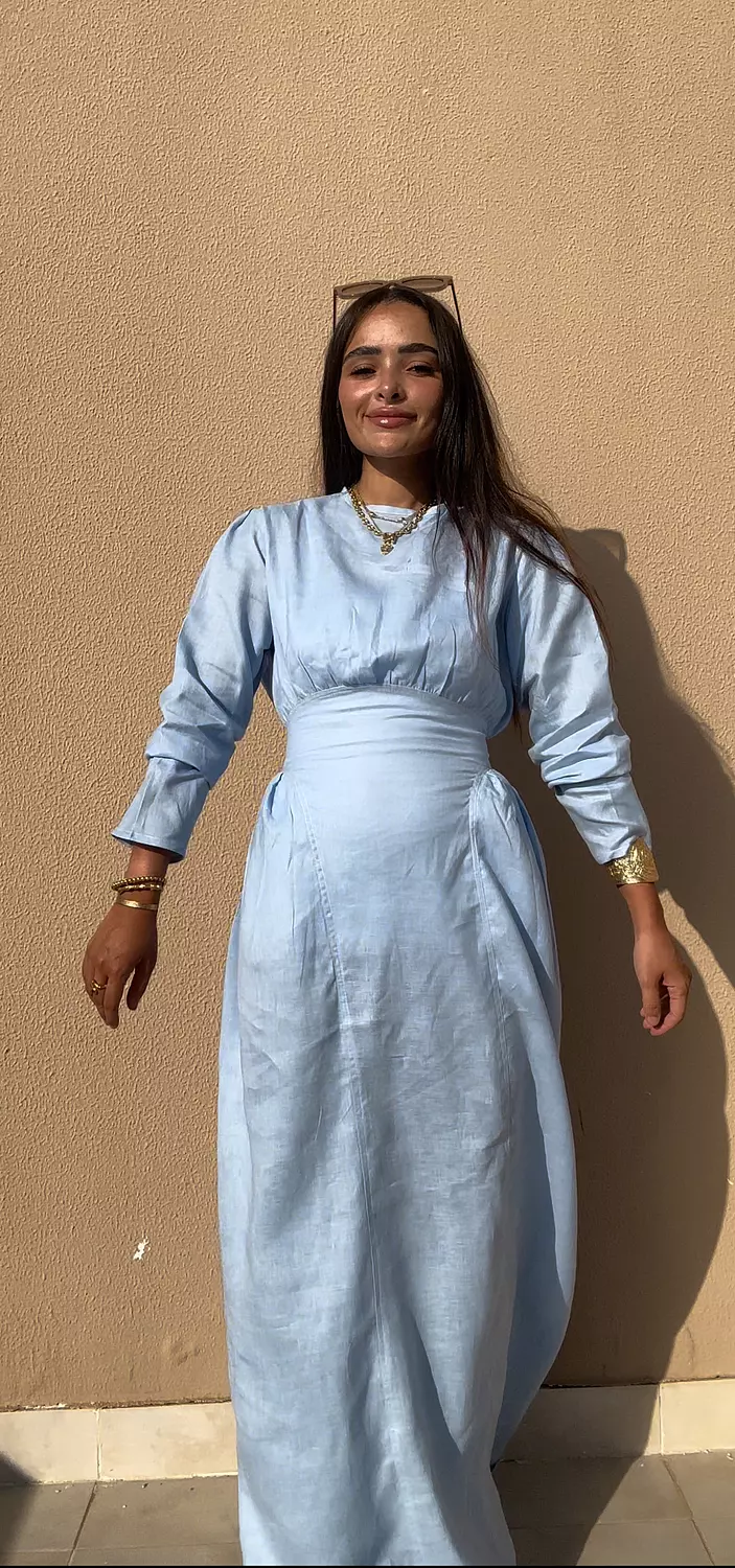 Baby Blue Waisted Dress (Full Sleeves)  2