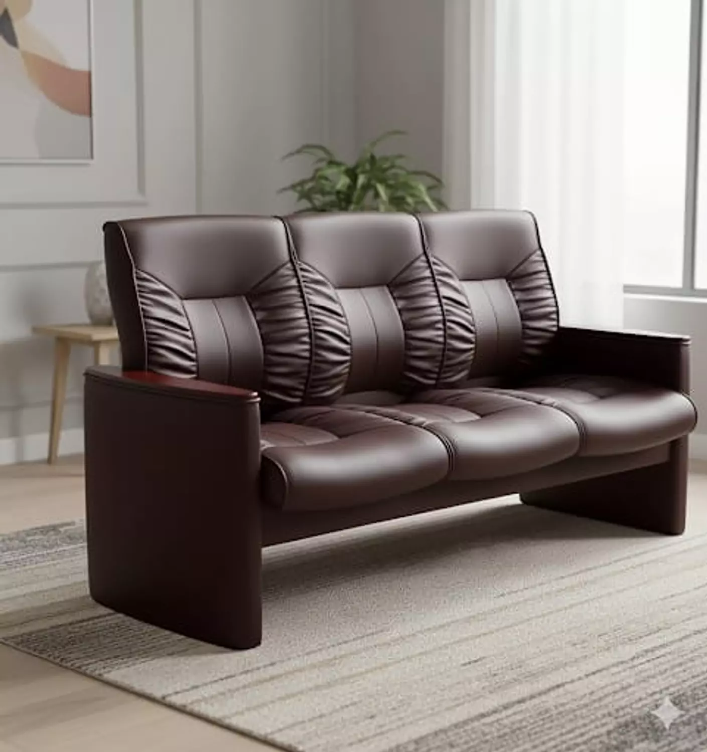 كنبه شيرمان 3 مقعد جلد بني جلد 9 image