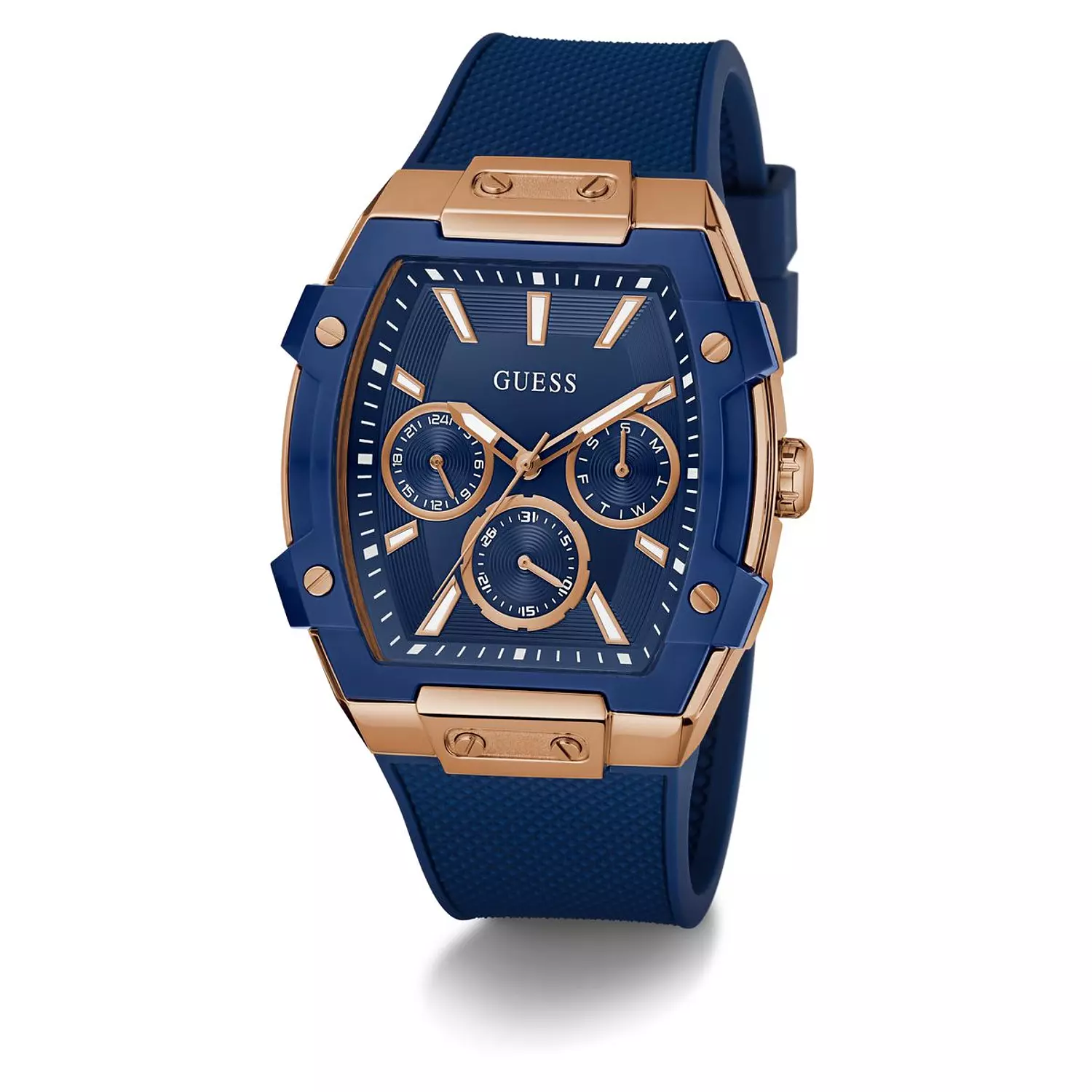GUESS Mens Blue Rose Gold Tone Multi-function Watch Blue Silicone Strap GW0956G4 4