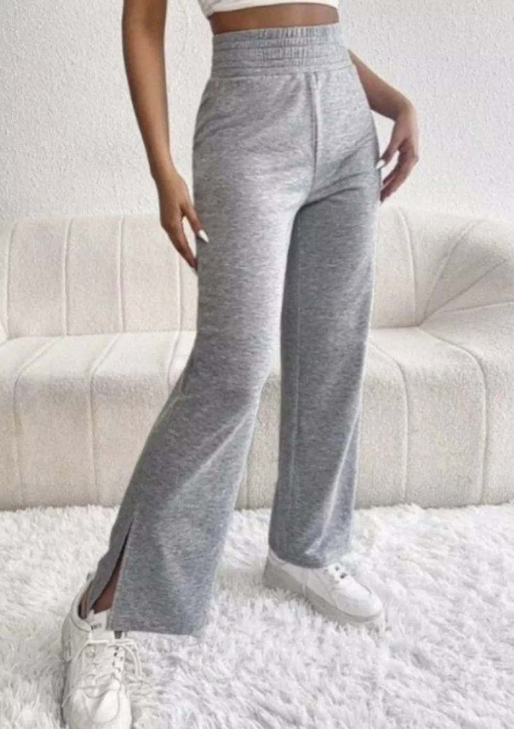 Sweat pants with side slit image
