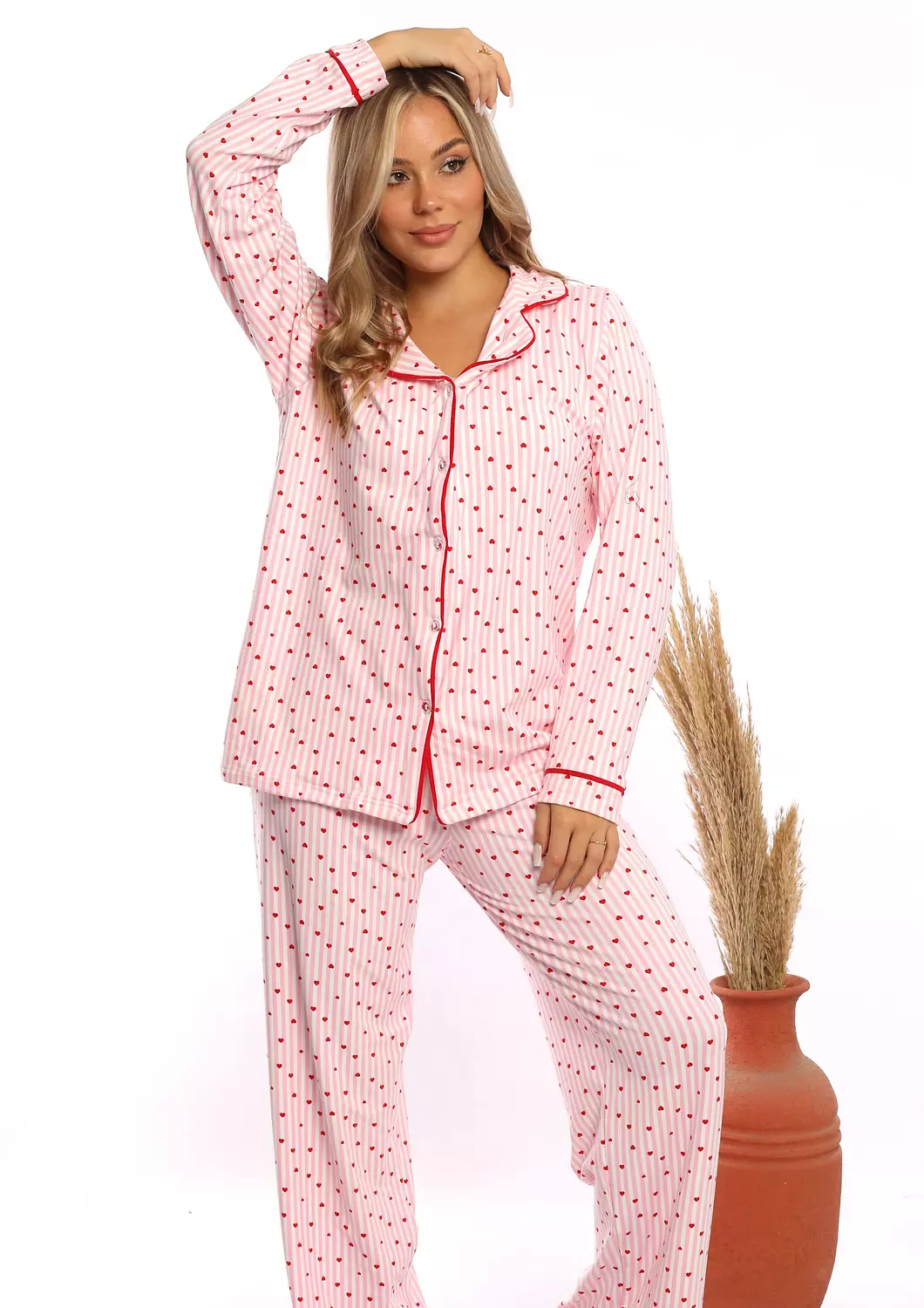 C334 PINK HEARTS LONG SLEEVES BUTTONED PAJAMA SET 3