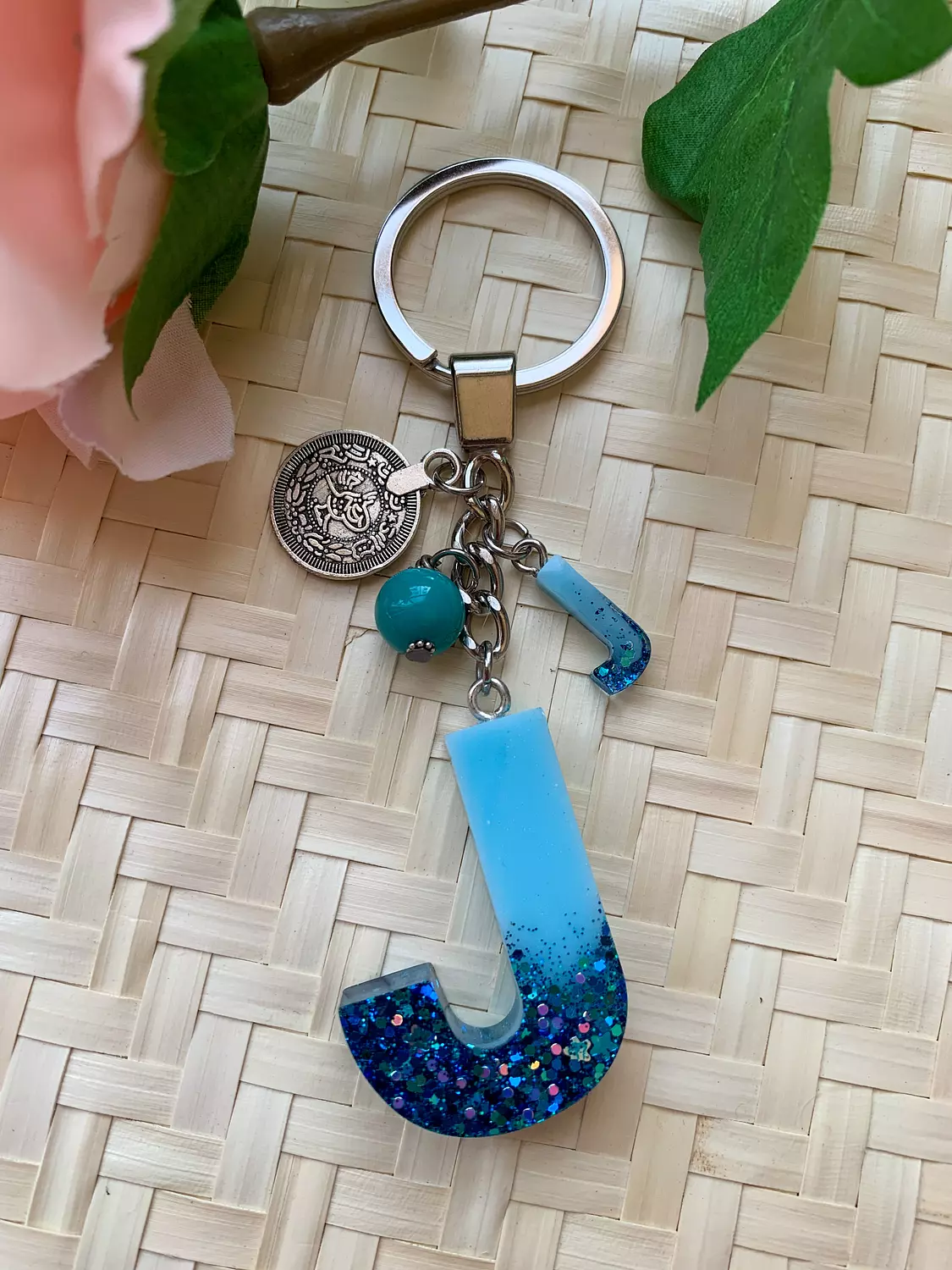 Resin Letters Keychain ( Glitter Blue ) "By Order" 9