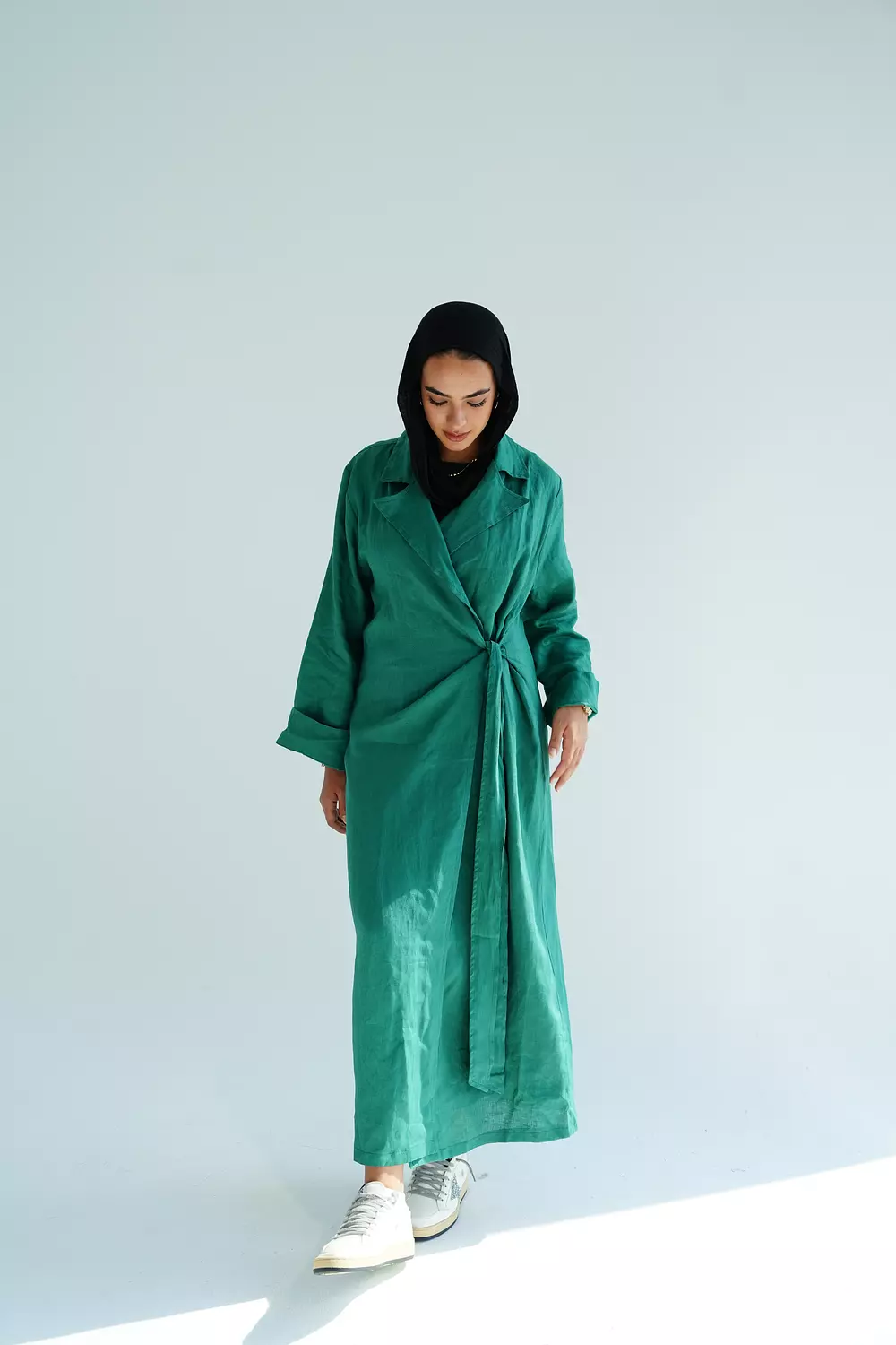 Green side-tie linen dress  hover image