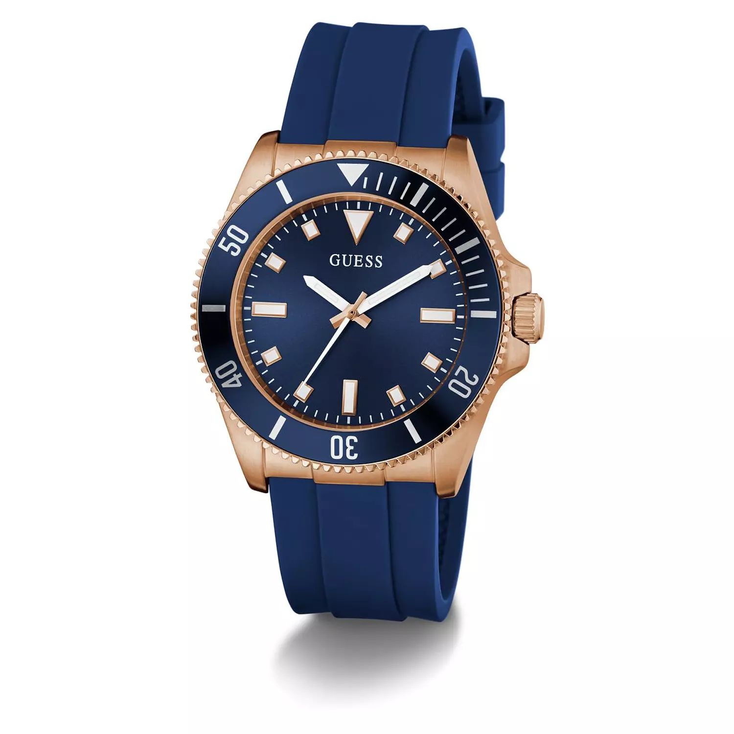GUESS CLIFF Mens Blue Rose Gold Tone Analog Watch Blue Silicone Smooth Strap 4