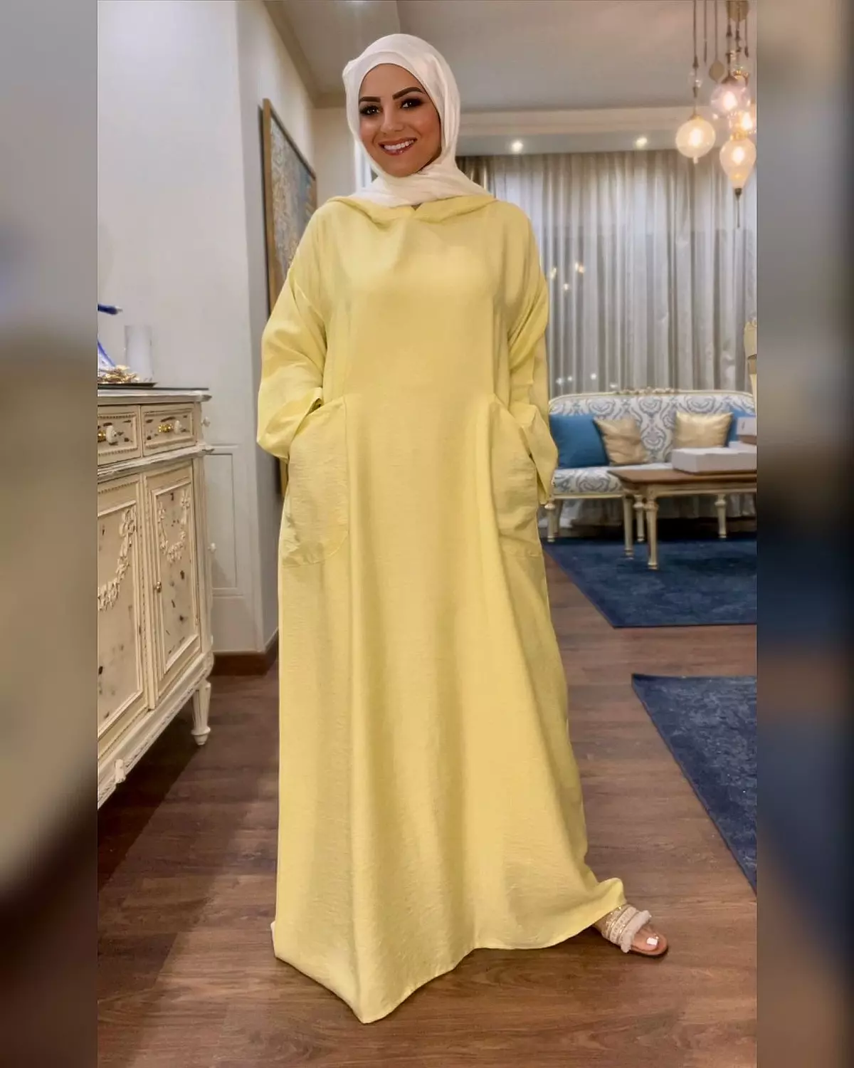Hooded Linen Dress With Long Sleeves - Yellow