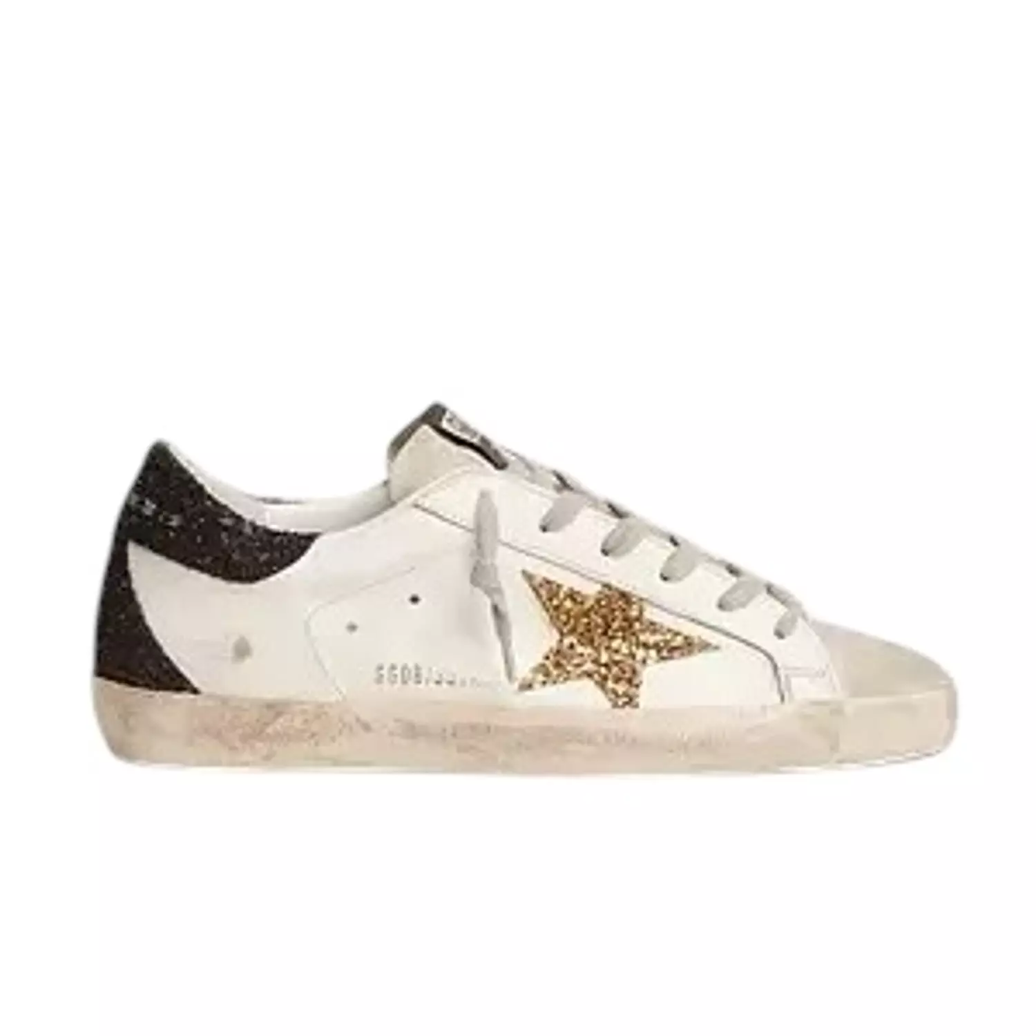Golden Goose Super-Star in nappa leather with gold glitter star and black glitt image