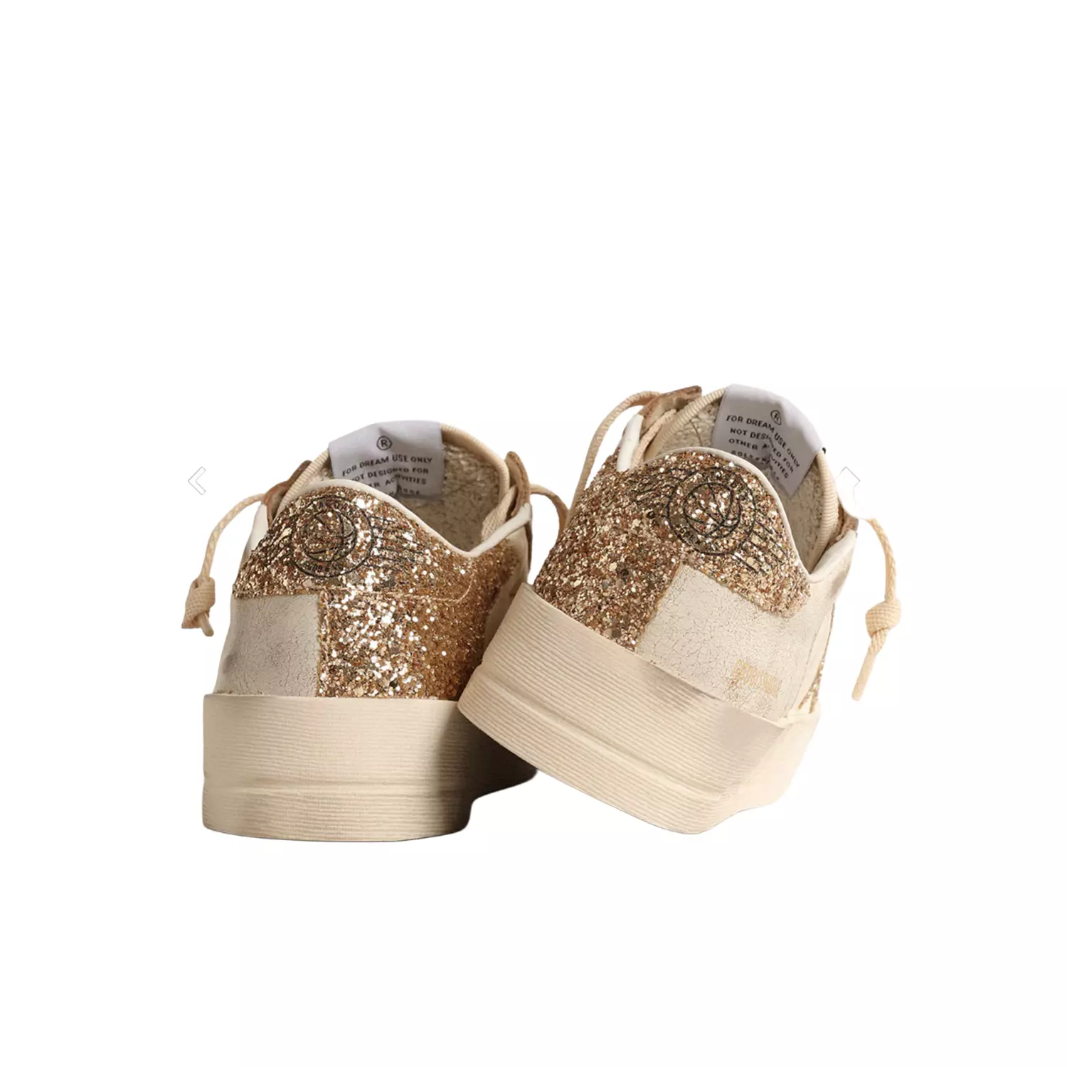 Golden goose Women’s Stardan in ecru nappa leather with gold glitter star and heel tab 3