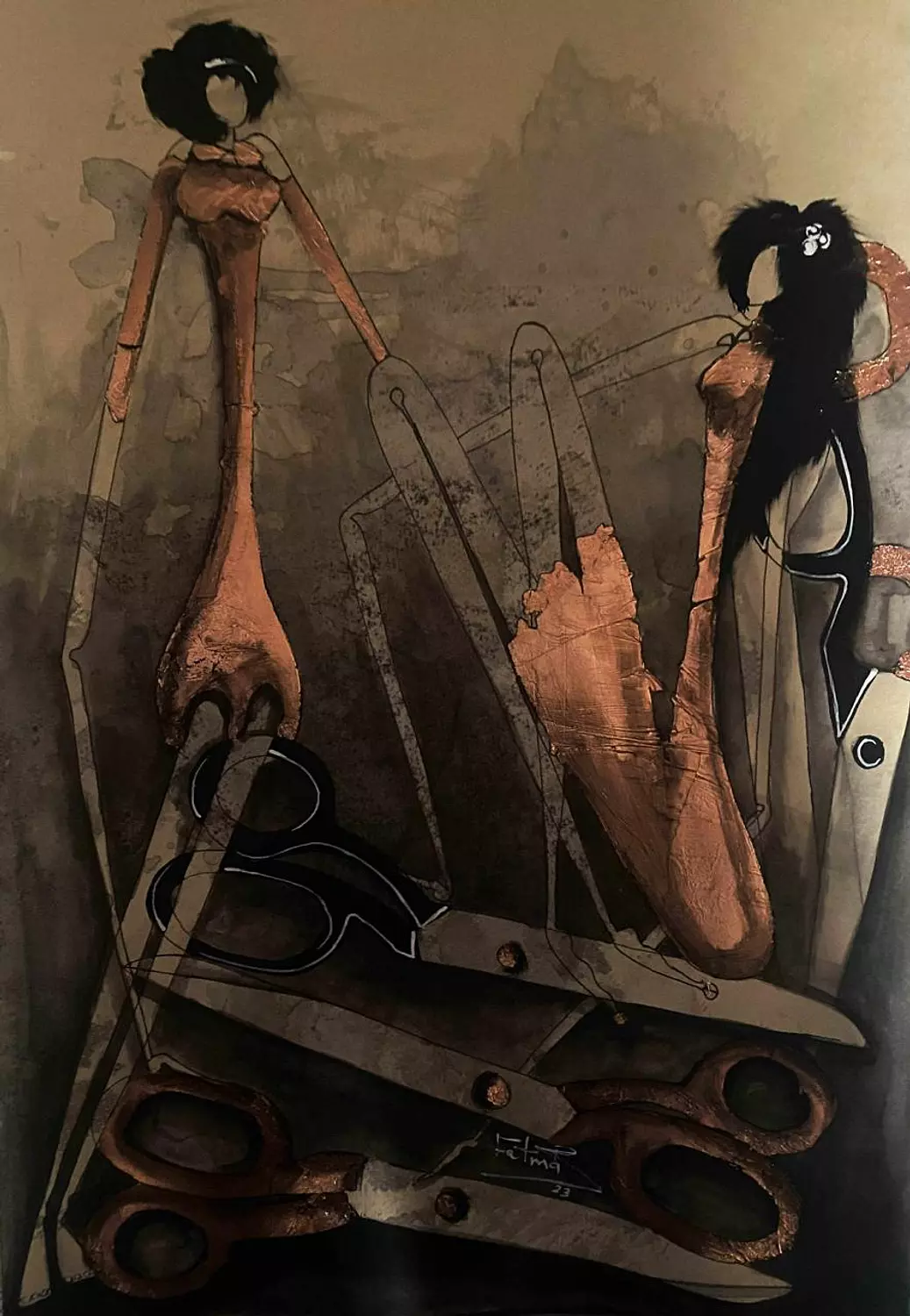 Fatma Ramadan - Mixed media on paper The scissors -00028/ 45x30 image
