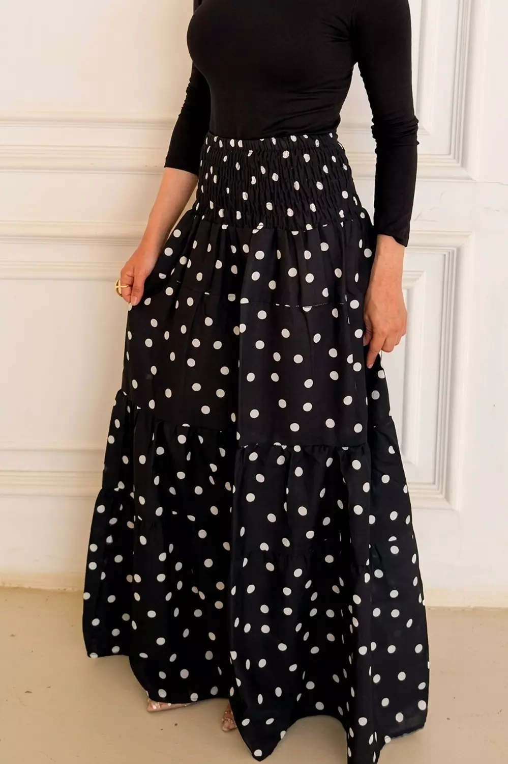 Bohemian Polka Dot Tiered Maxi Skirt 6