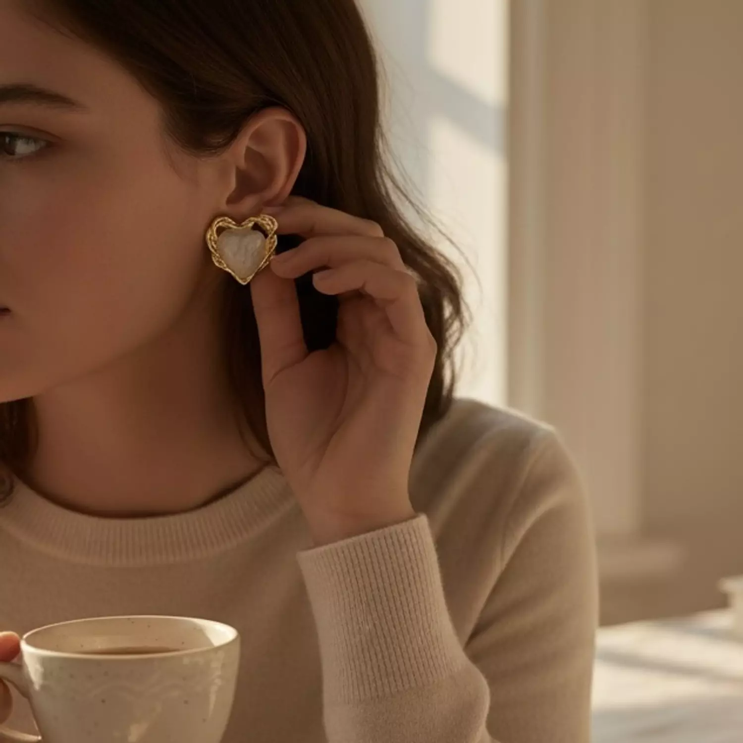 White heart Earrings  image