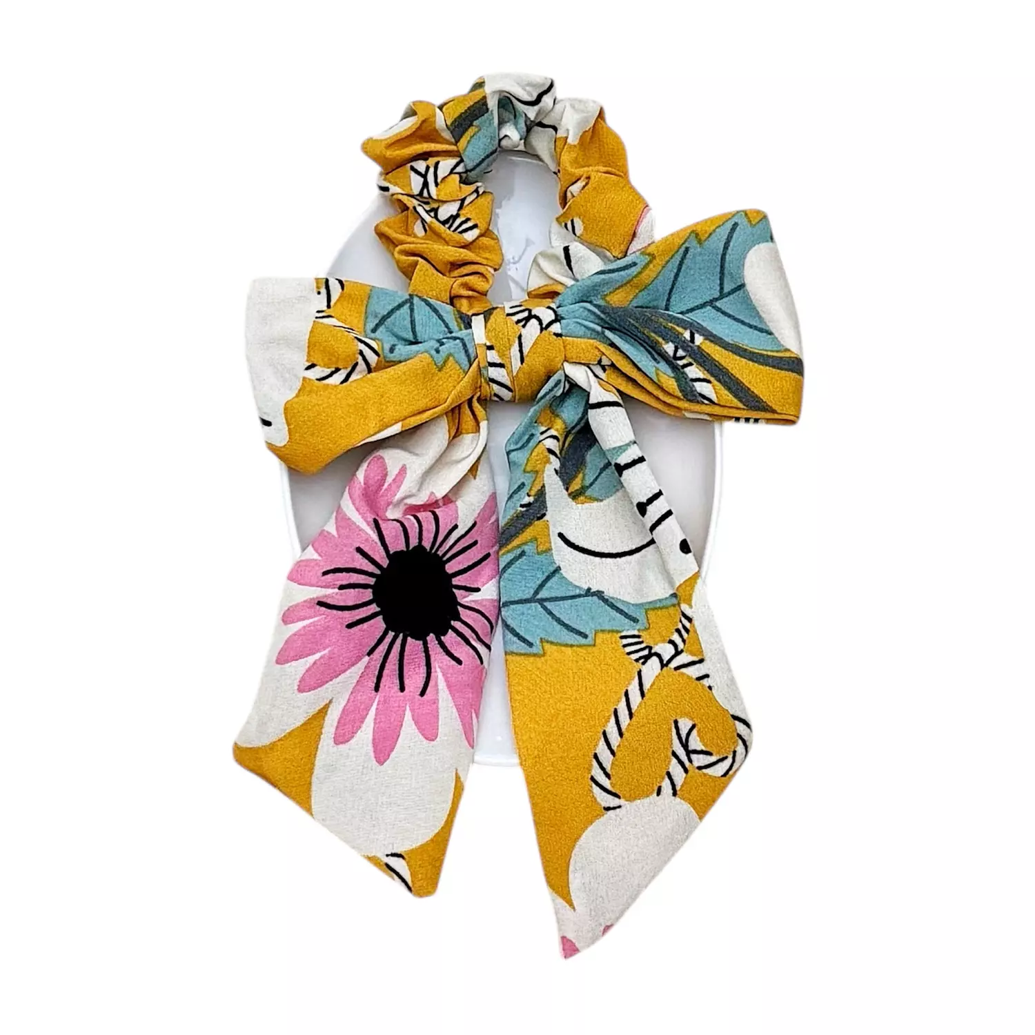 Mustard Yellow Winter Floral Scrunchies 1