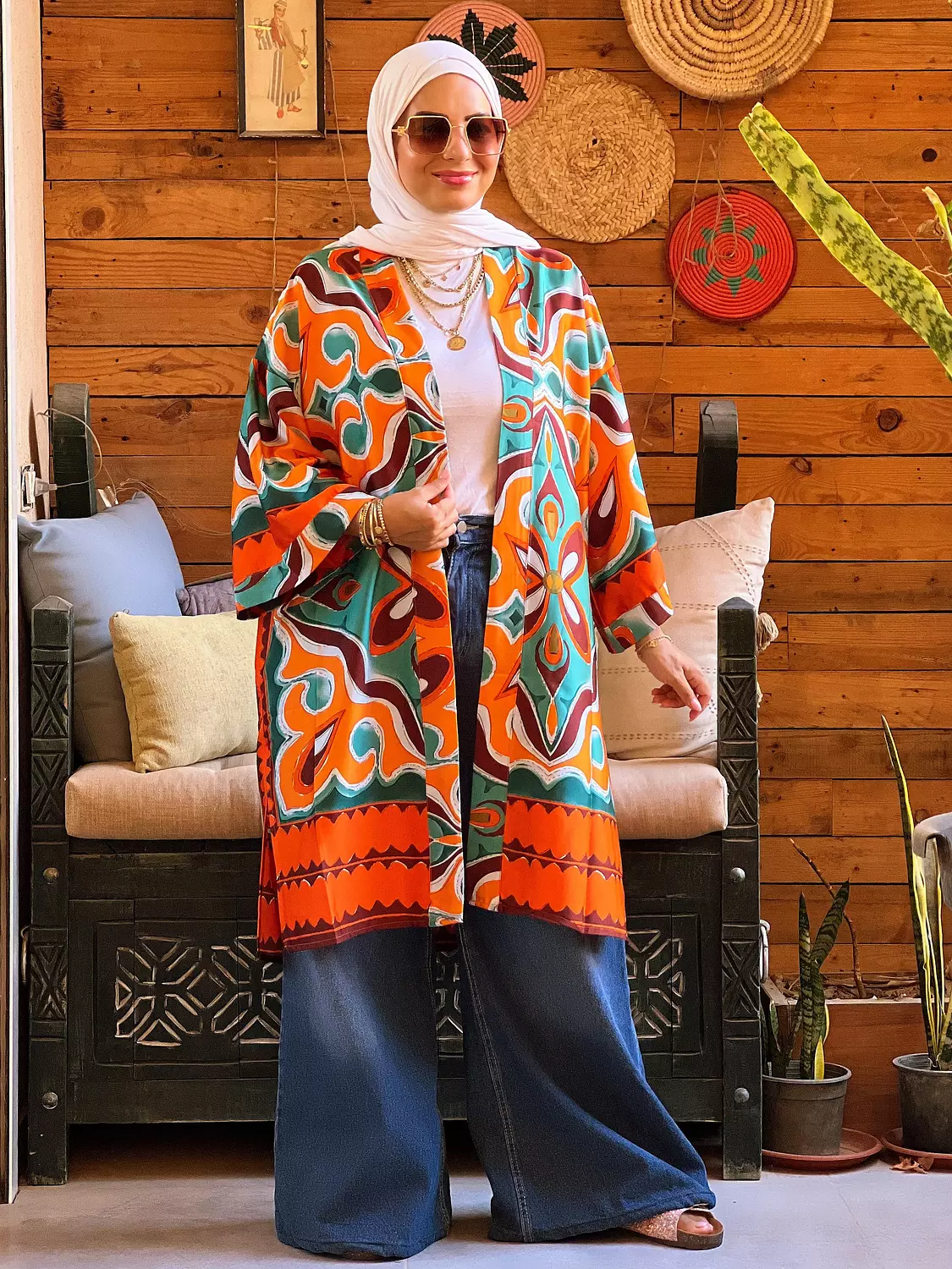 Flower kimono - Orange and Green 3
