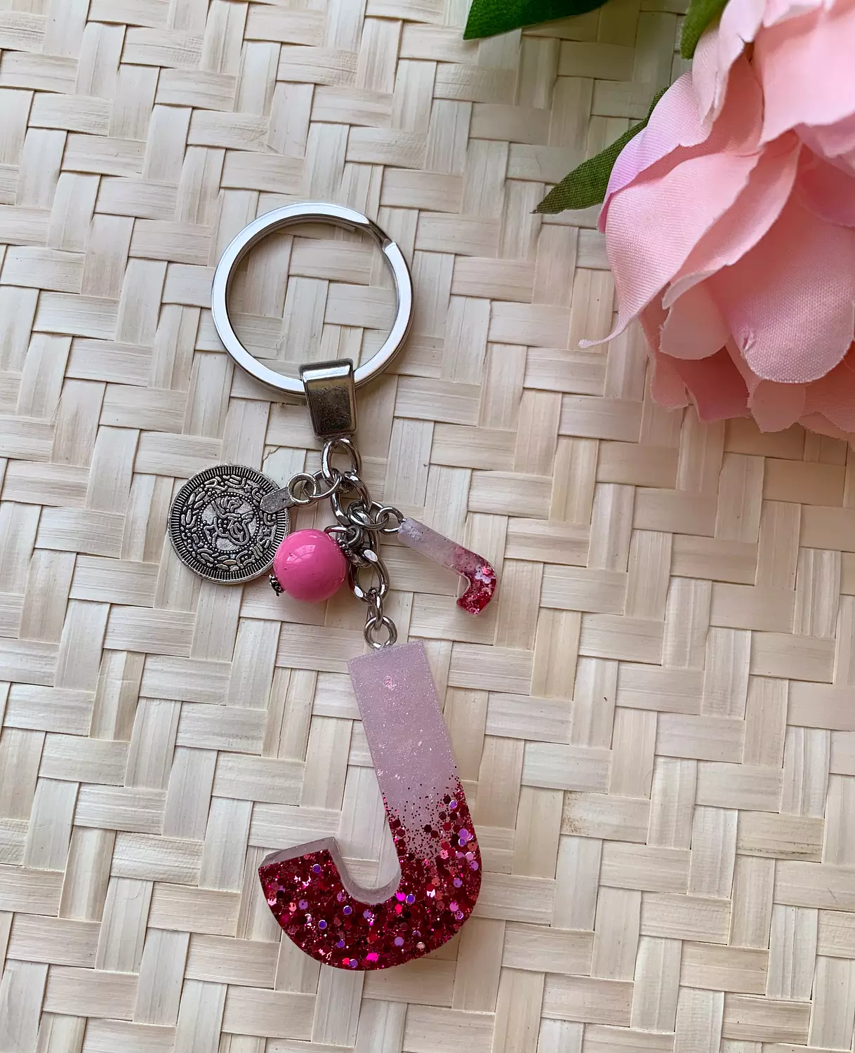 Resin Letters Keychain ( Glitter Pink ) "By Order"  7