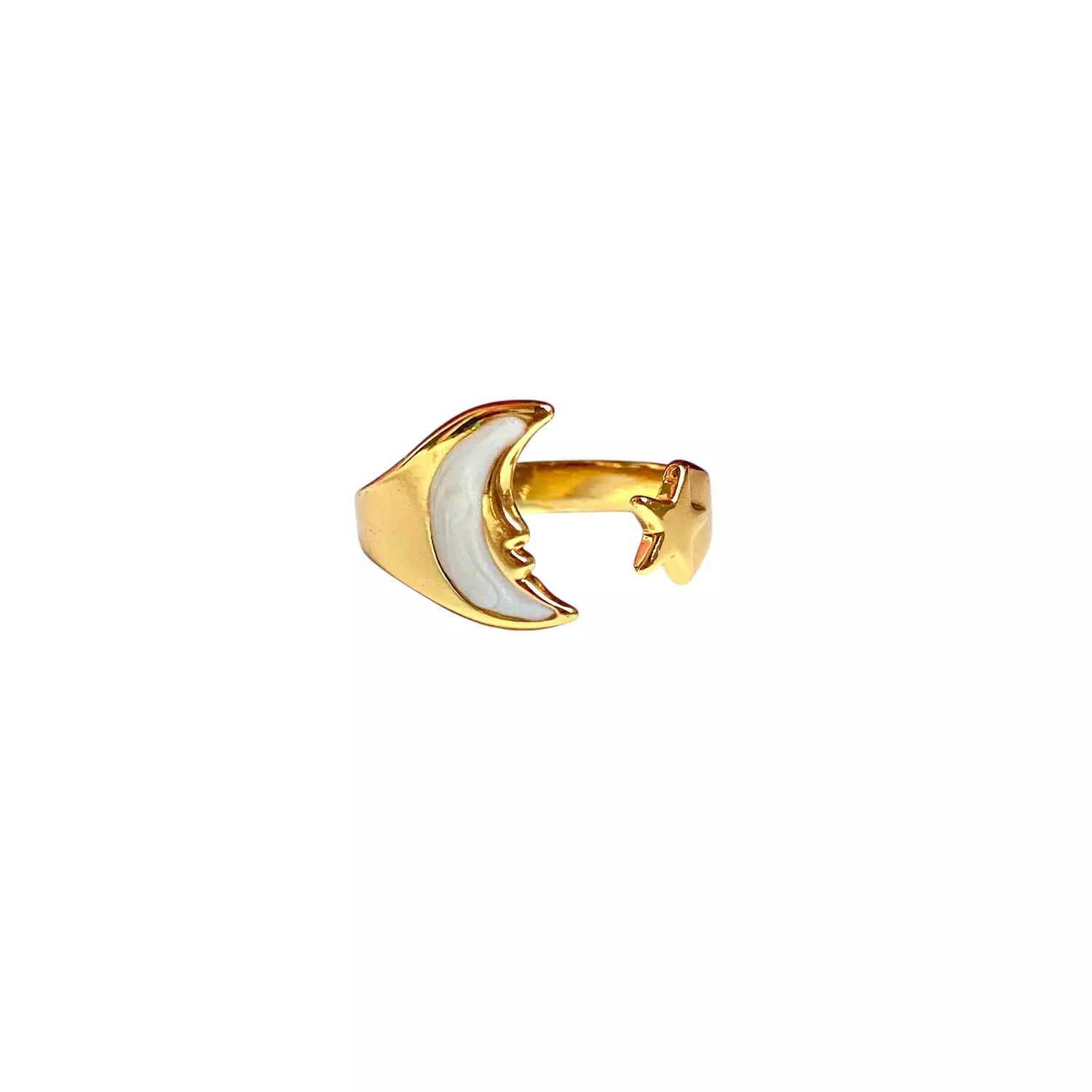 White half moon with star stainless steel ring. image