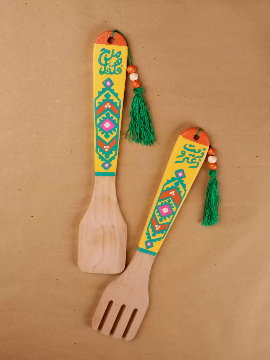 Yellow with colours Fork & spoon image