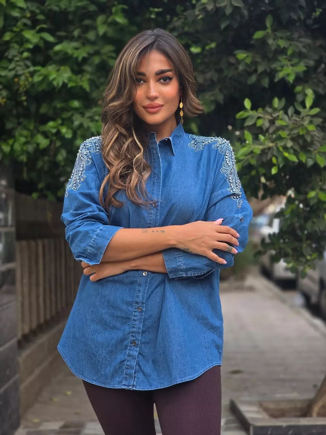 Denim embroidered shirt image