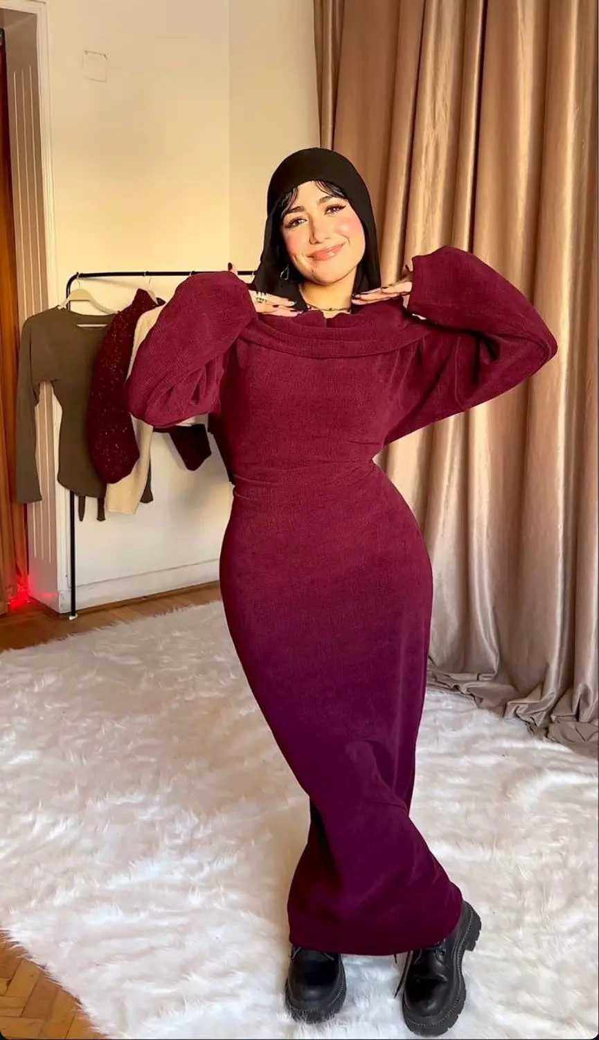 Off-shoulder winter dress image