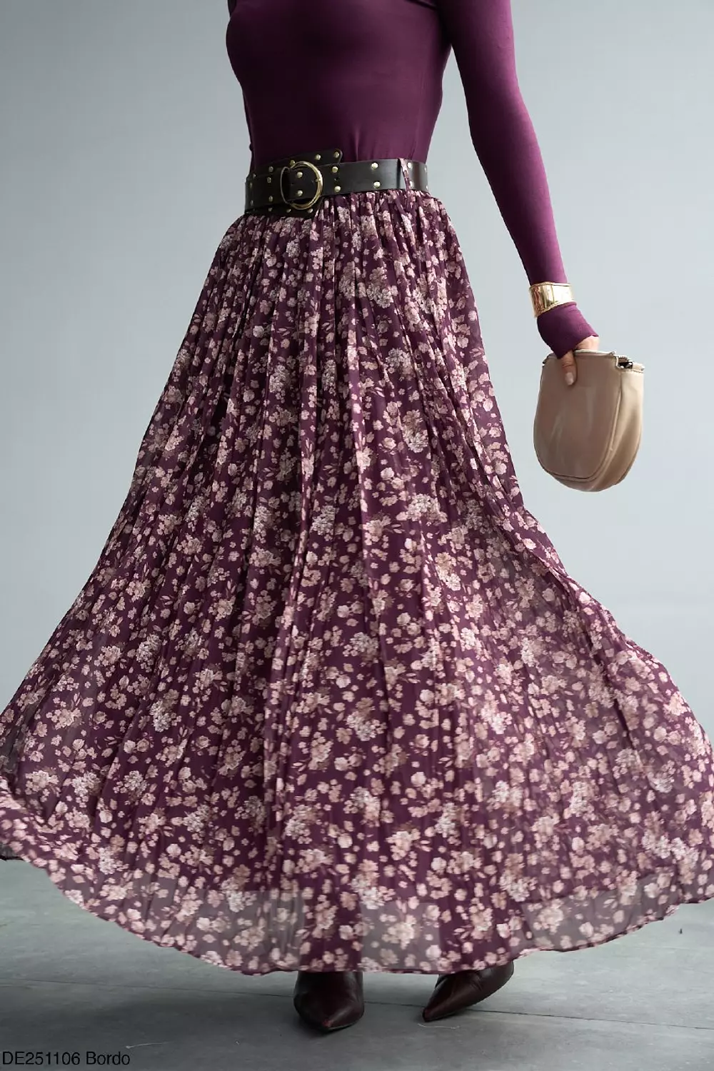 Burgundy Skirt with Brown Belt 2