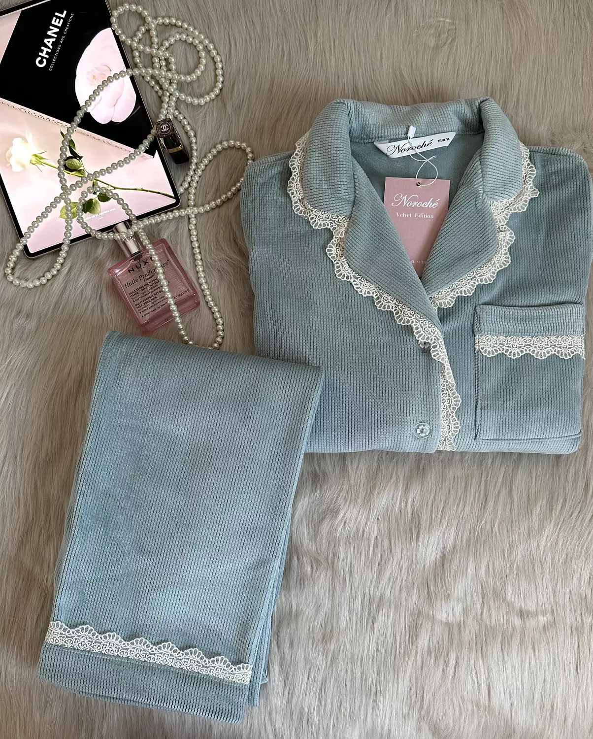 Velvet Misty Blue Pajamas 1