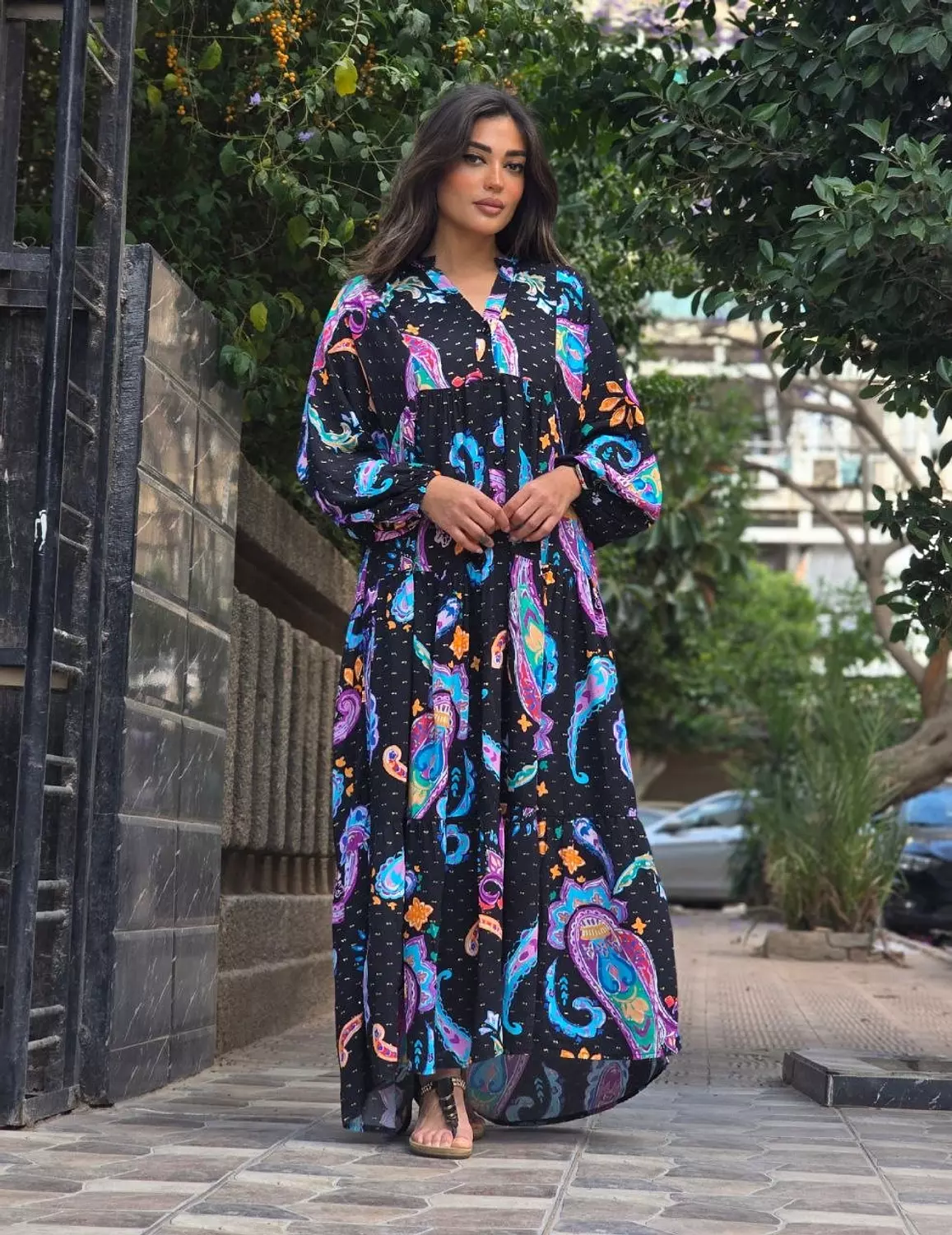 Black multicolour dress with gold shimmer hover image