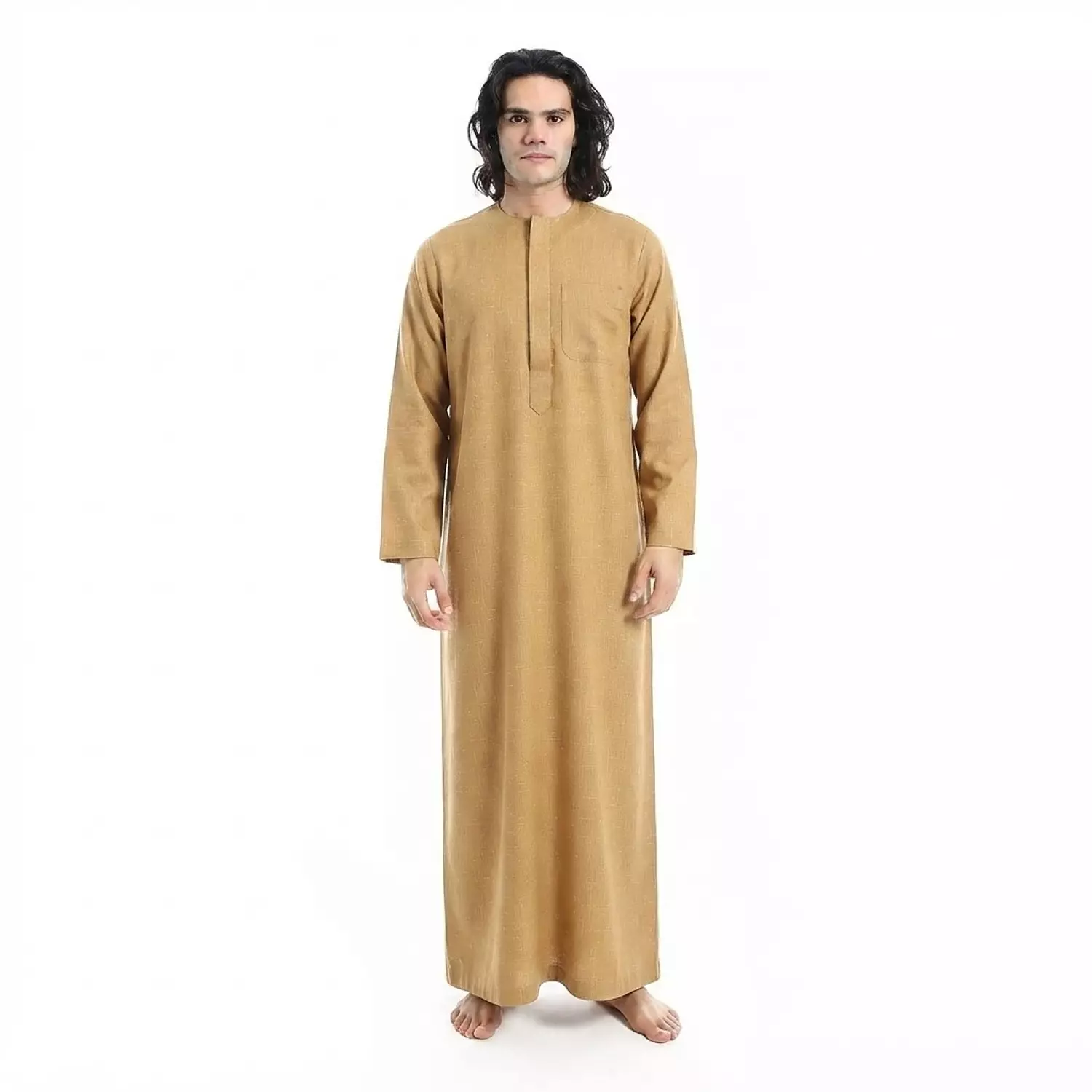 Men Galabeya Long Sleeves - Linen - 2326 - Camel image