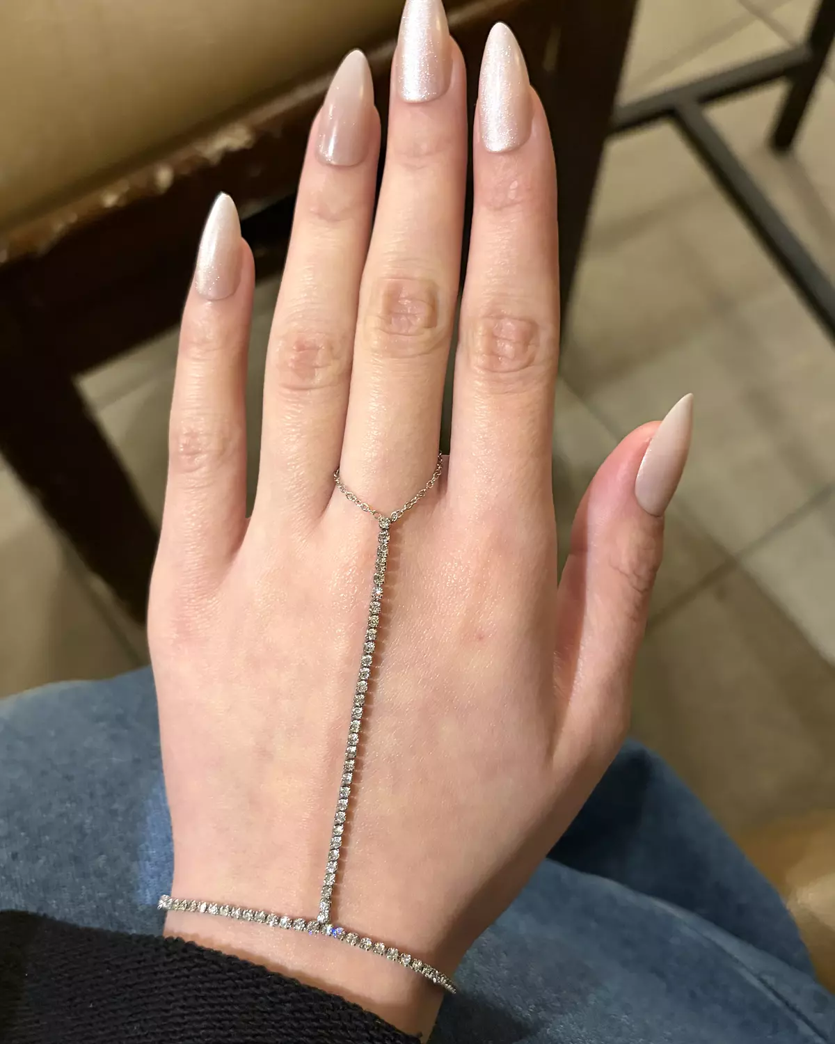 Crystals fancy stainless steel hand chain- silver  image