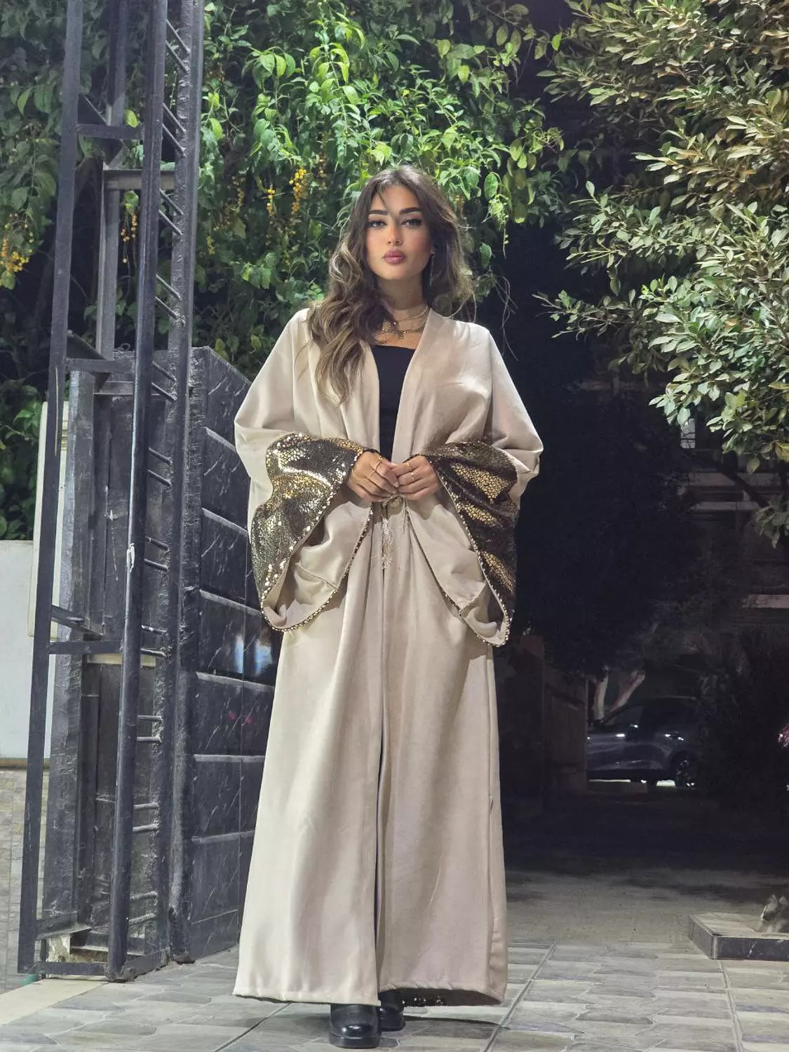 Beige Metallic Kaftan  5