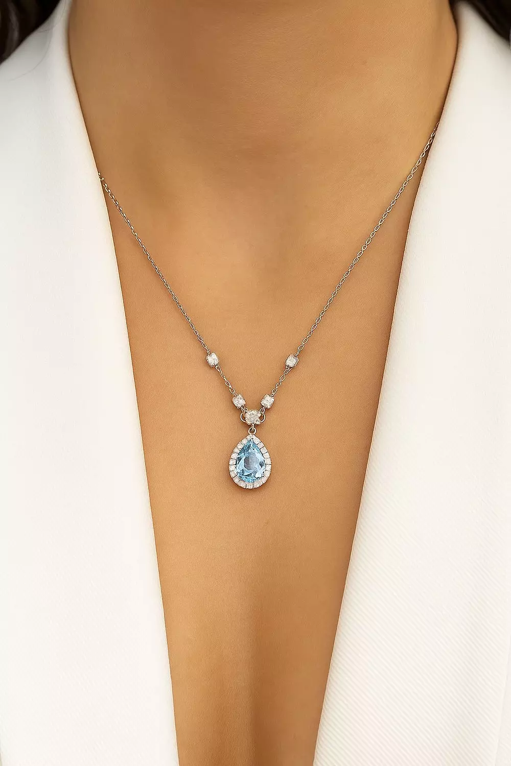 Silver Necklace Sky Blue image