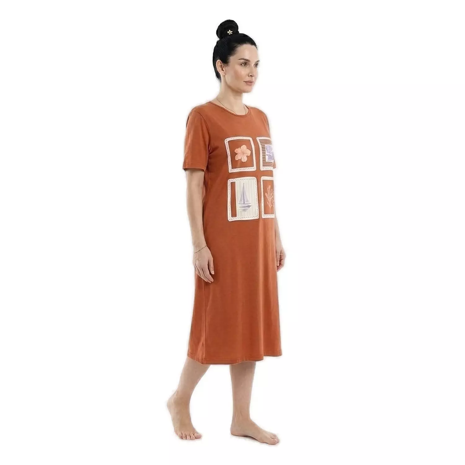 Women Nightgown Printed - 2491- Dark Orange 2