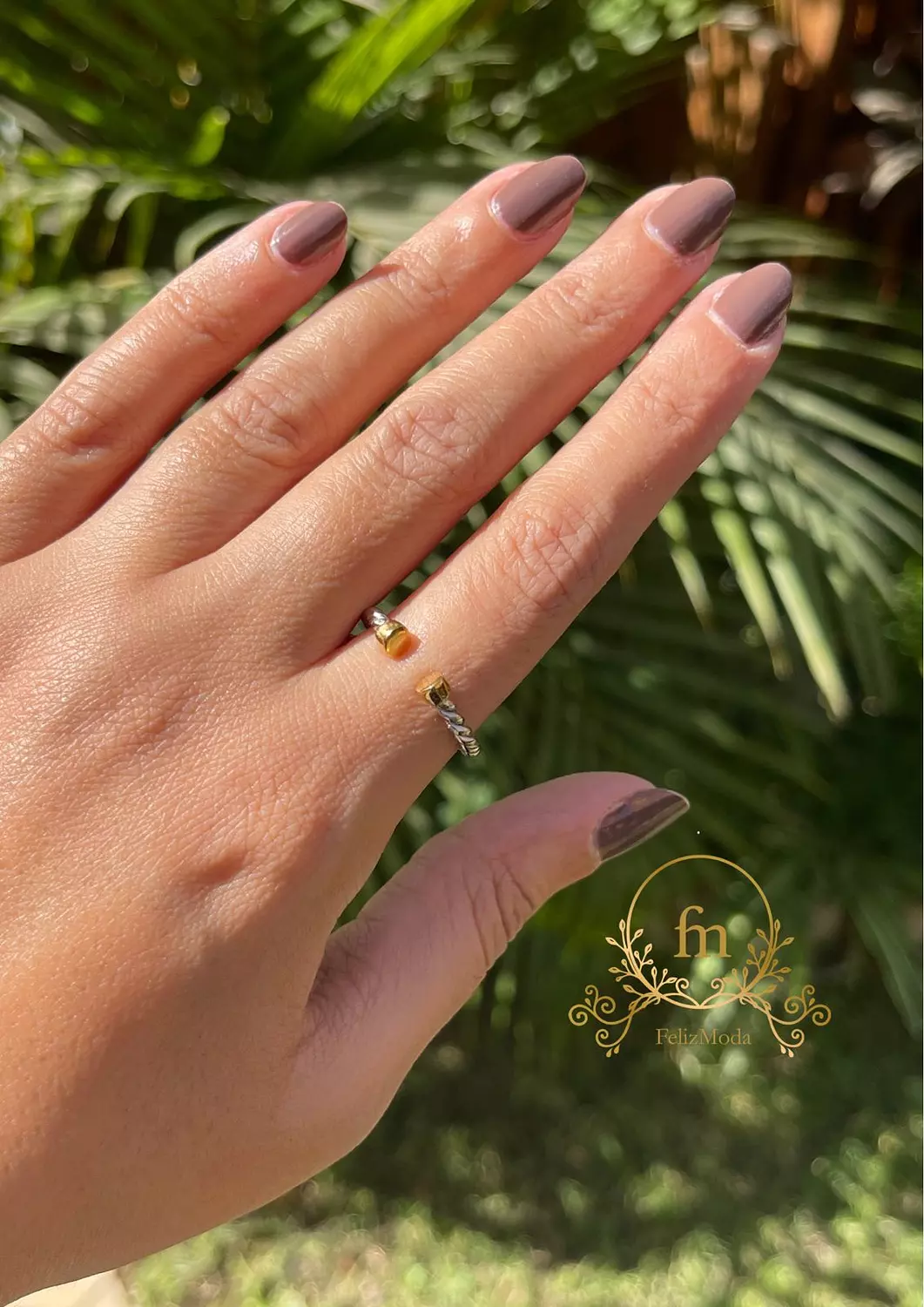 Two golden beads braided silver ring adjustable size image