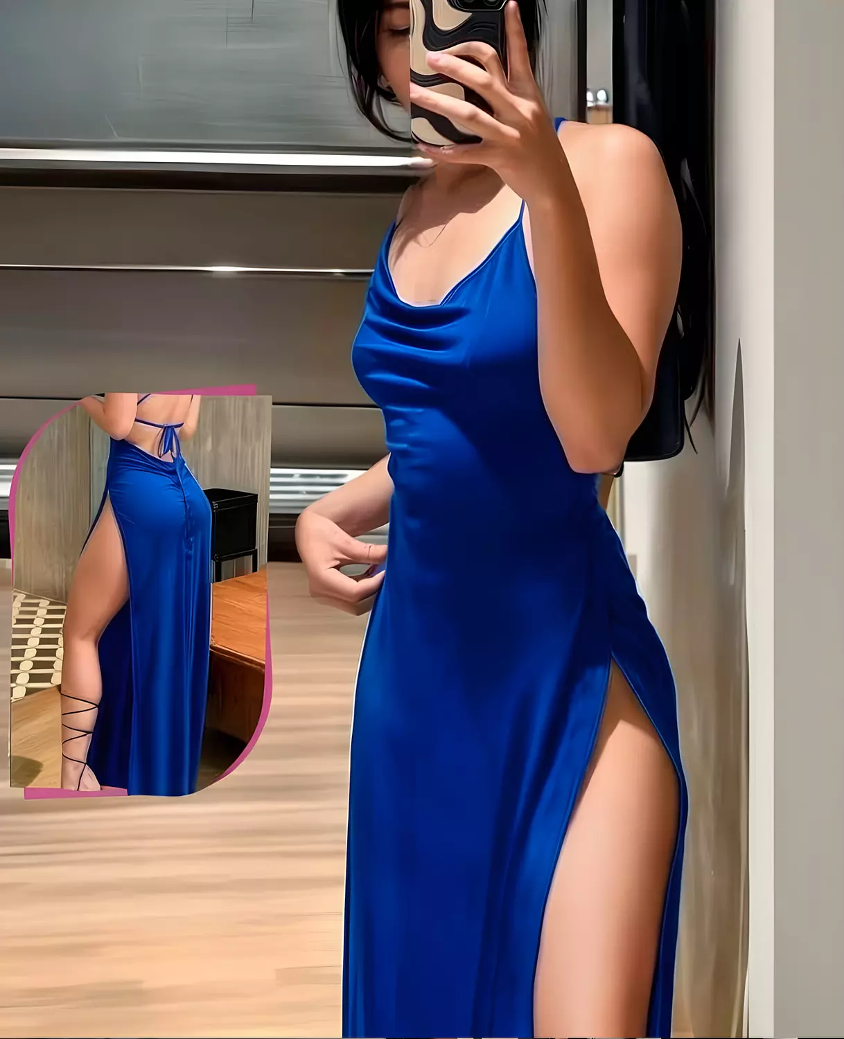 Side-Slit Cowl Neck Evening Maxi Dress image