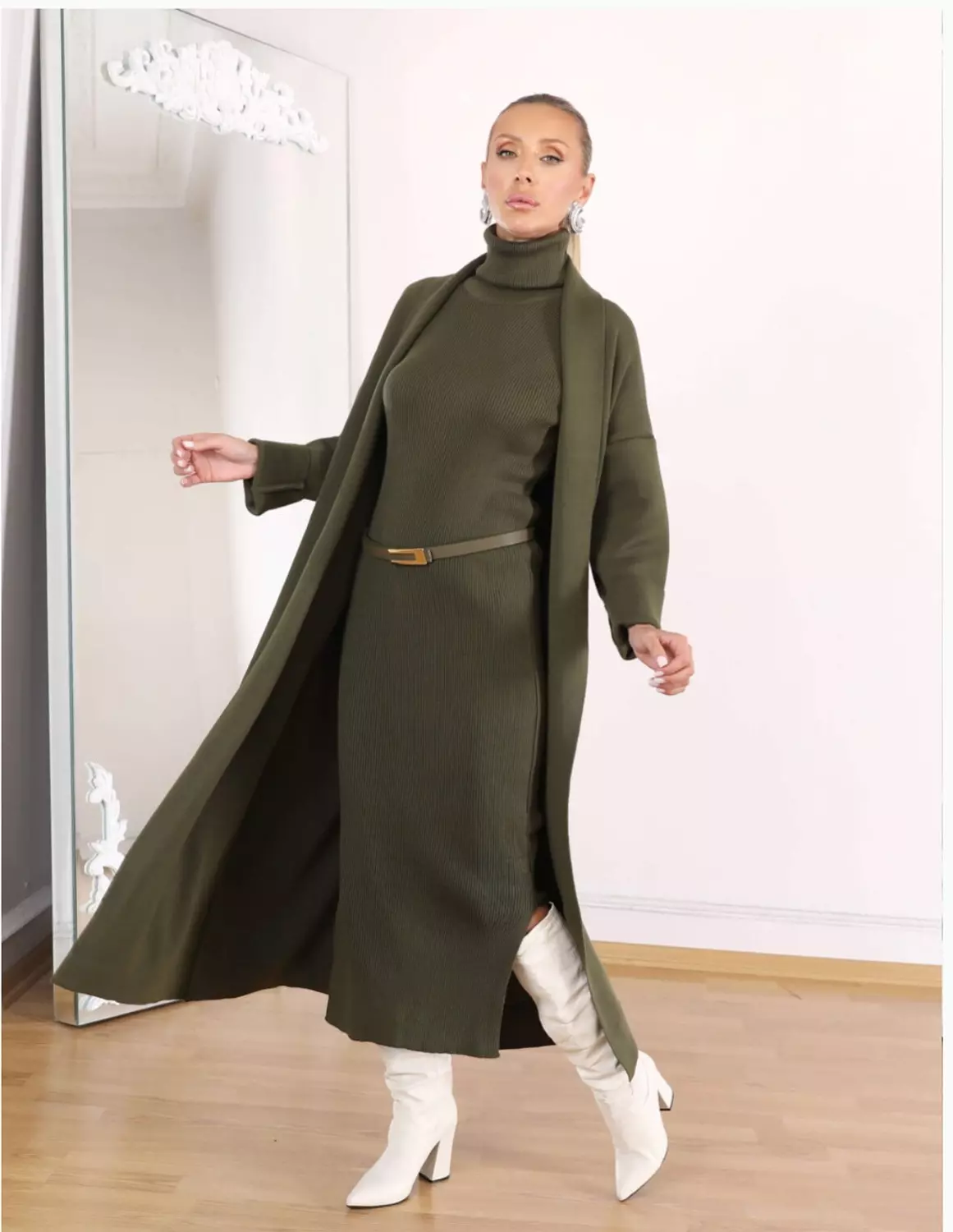 Olive Triko Dress And Cardigan (Set of 2 pieces) 5