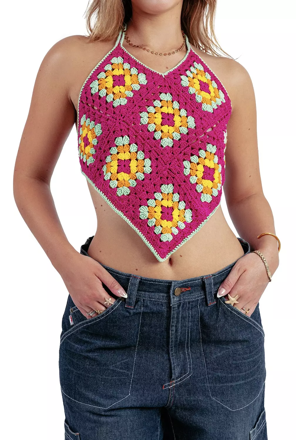 Backless Granny crochet top in pink  1