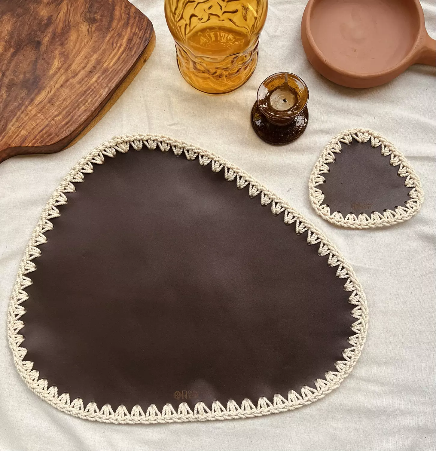 Genuine Leather Placemat & Coaster Set 5