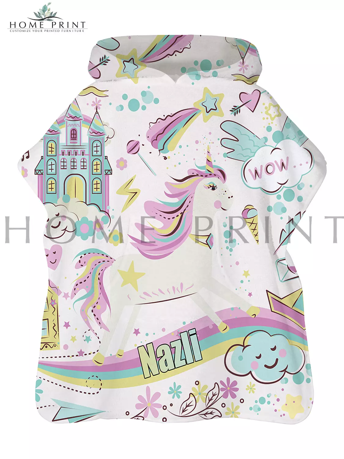 Microfiber Poncho - Colorful Unicorn Design  image