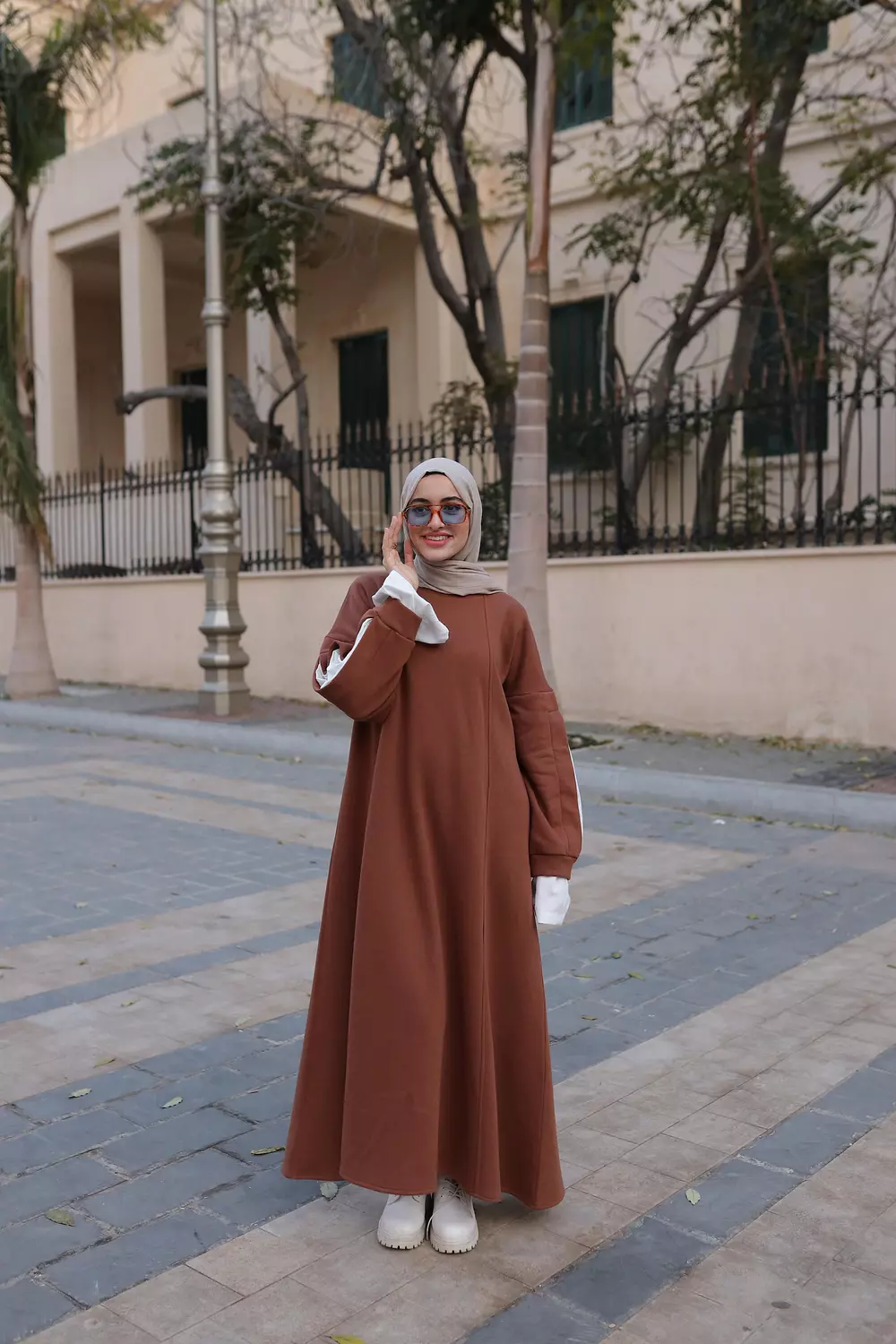 Nyla Hoodie Dress in brown 1